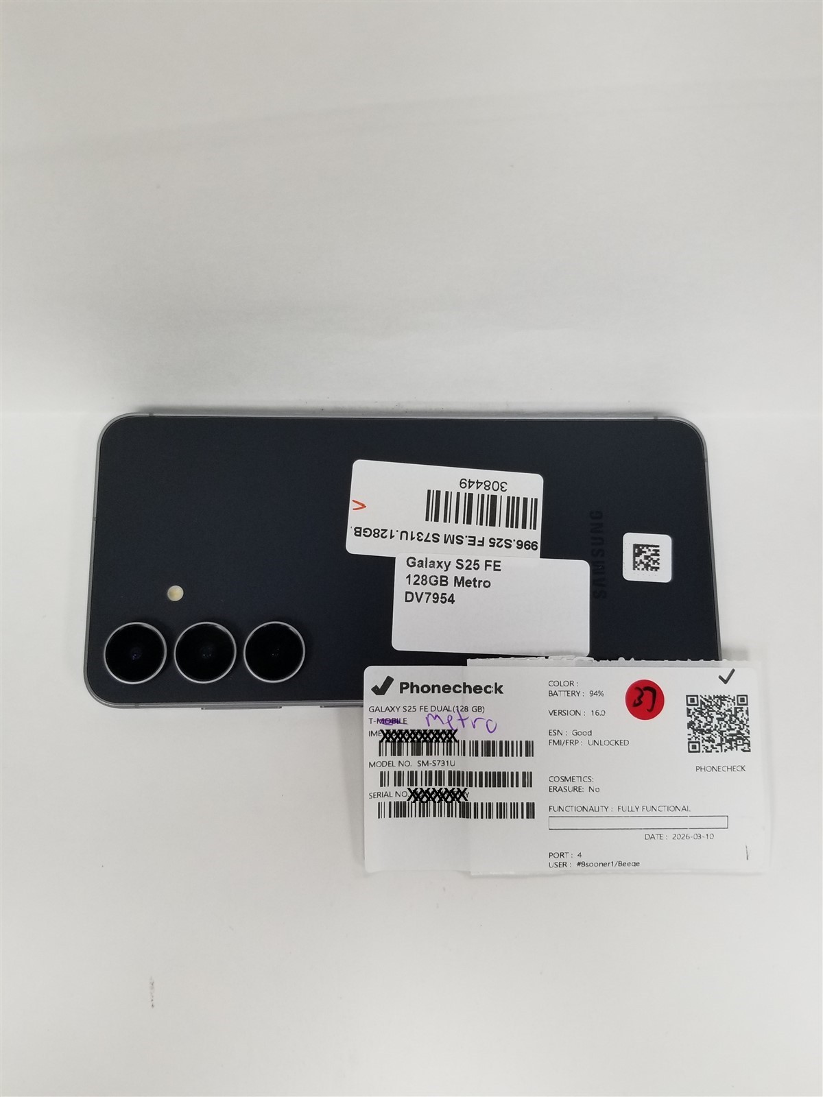 Samsung Galaxy S25 FE 128GB Black SM-S731U (Metro) Fully Functional DV7954