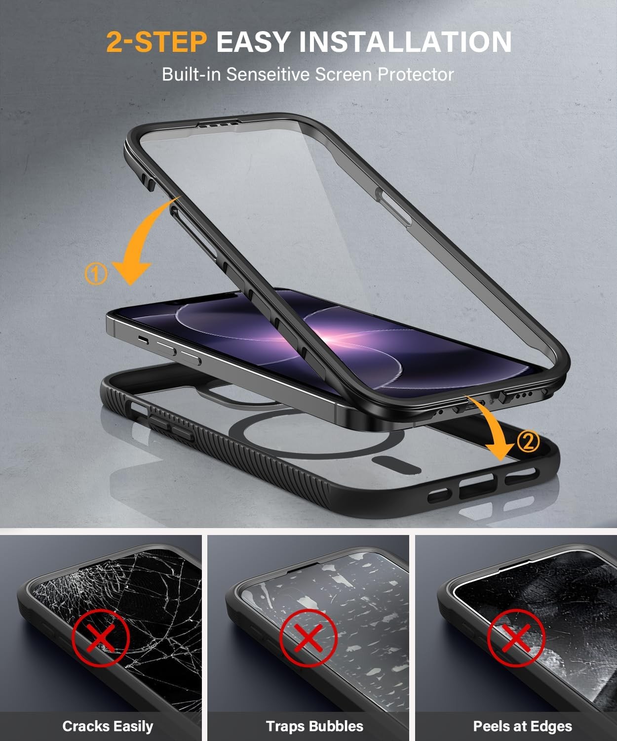 ALGORAM Full-Body Case for iPhone 16e & 17e with Integrated Screen Protector, Bl
