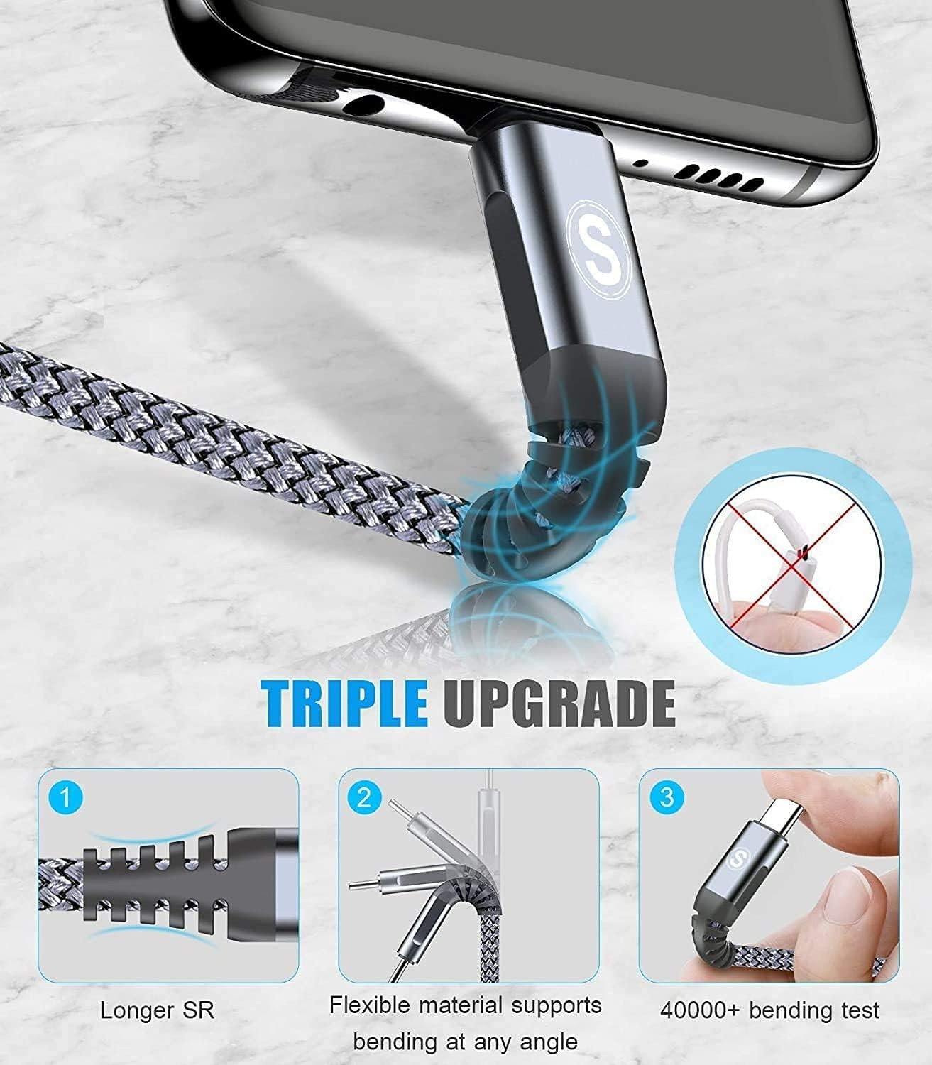 USB Type C Charger Cable [3-Pack, 10ft+6.6ft+3.3ft] for iPhone 15 Pro Max Galaxy