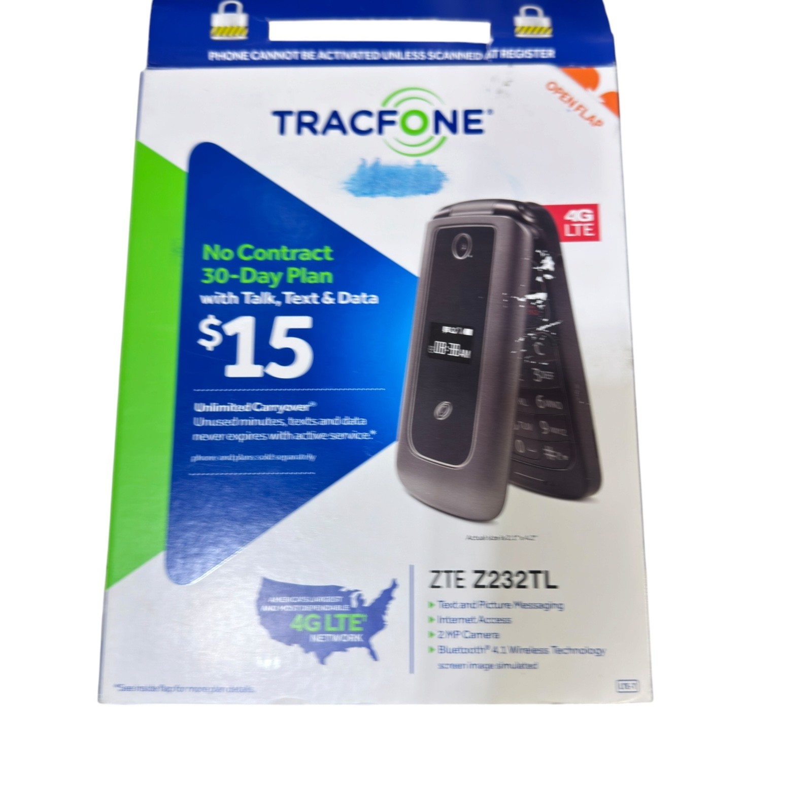 TRACFONE Z232TL Black & Gray 4G LTE Flip Cell Phone Open Box