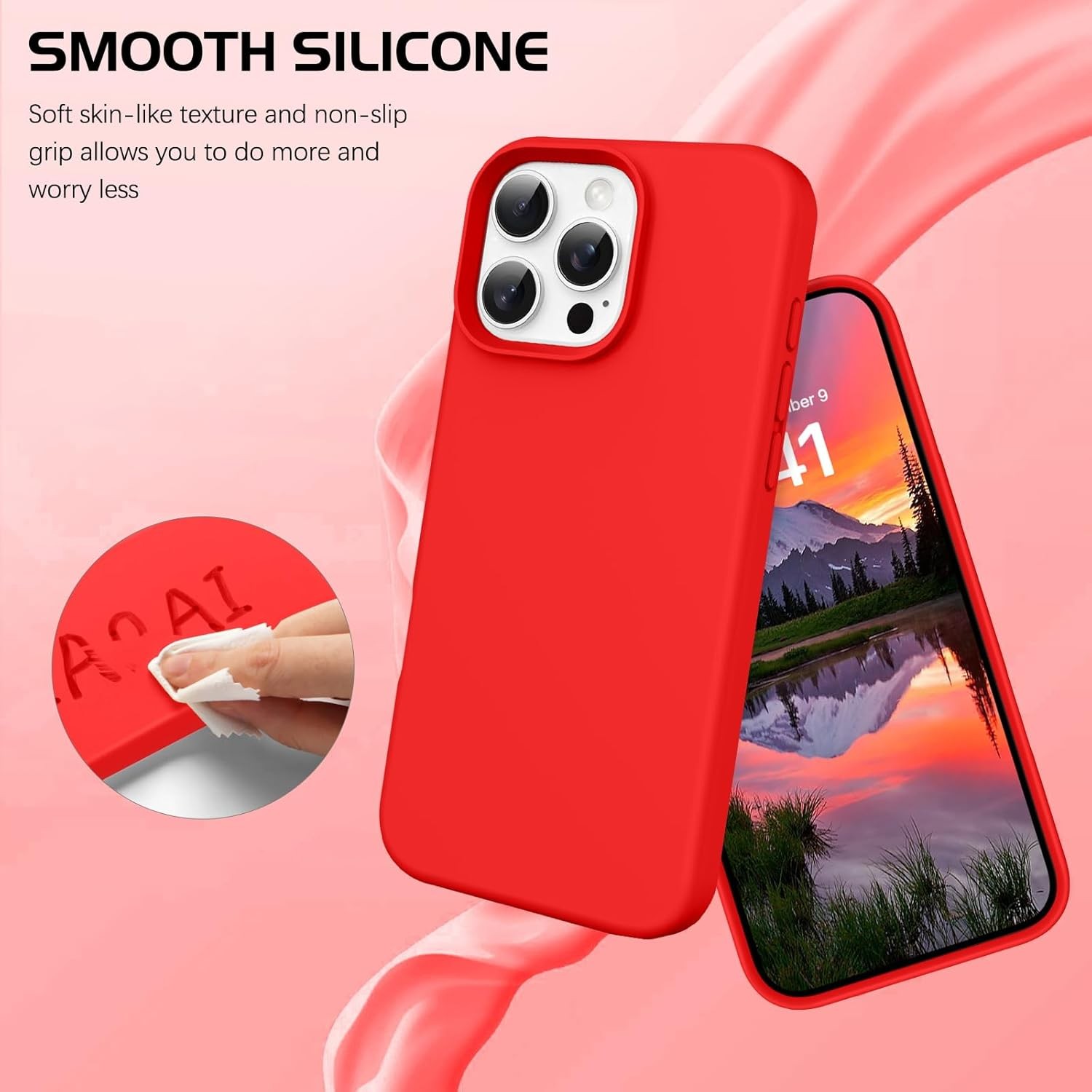 Case for iPhone 16 Pro Max 6.9” Smooth Liquid Silicone Soft Gel Rubber Cover Re