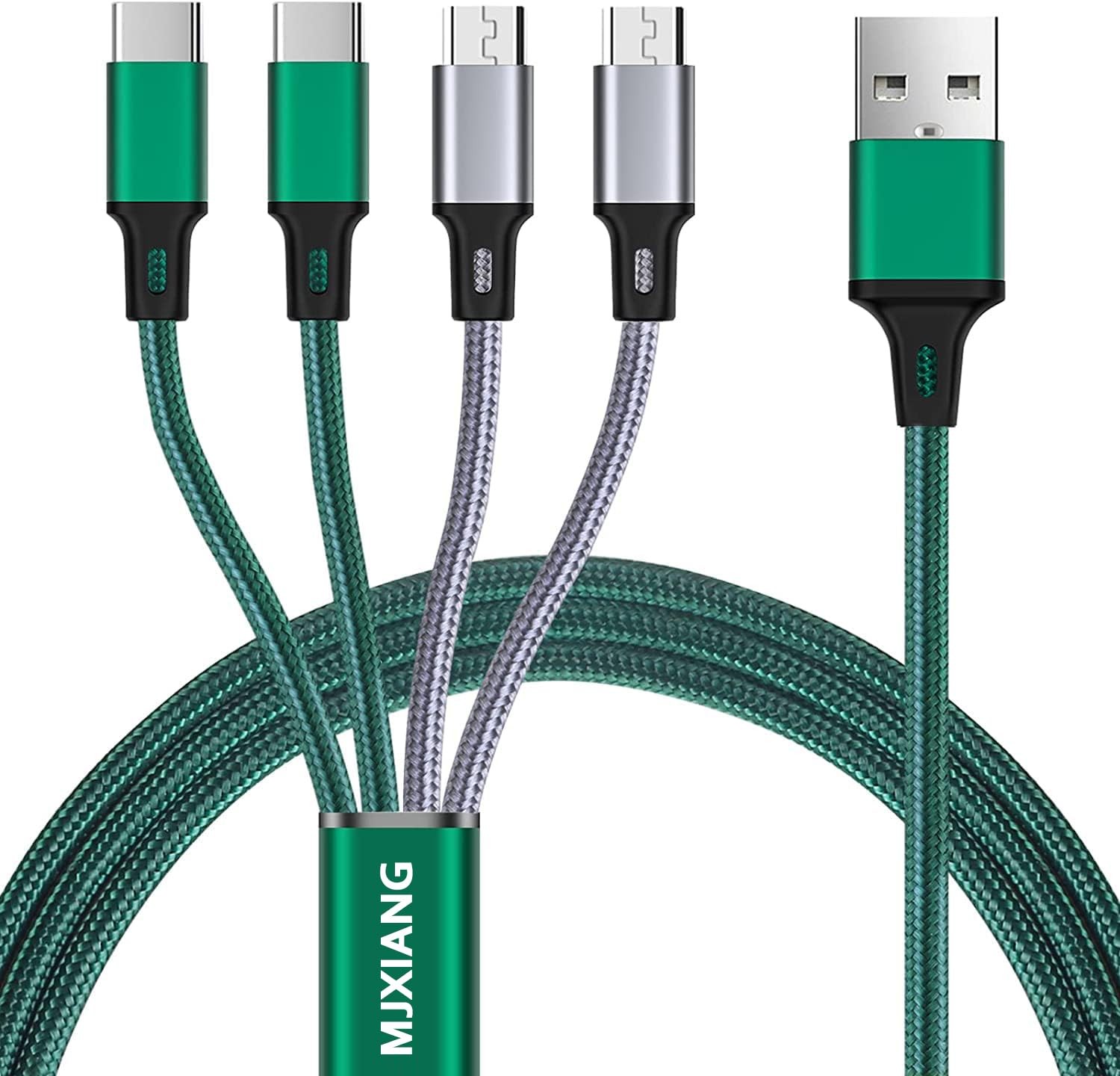 Multi Charging Cable 4Ft 2-Pack, Nylon Braided 4 in 1 USB with 2 Type C/2 Micro