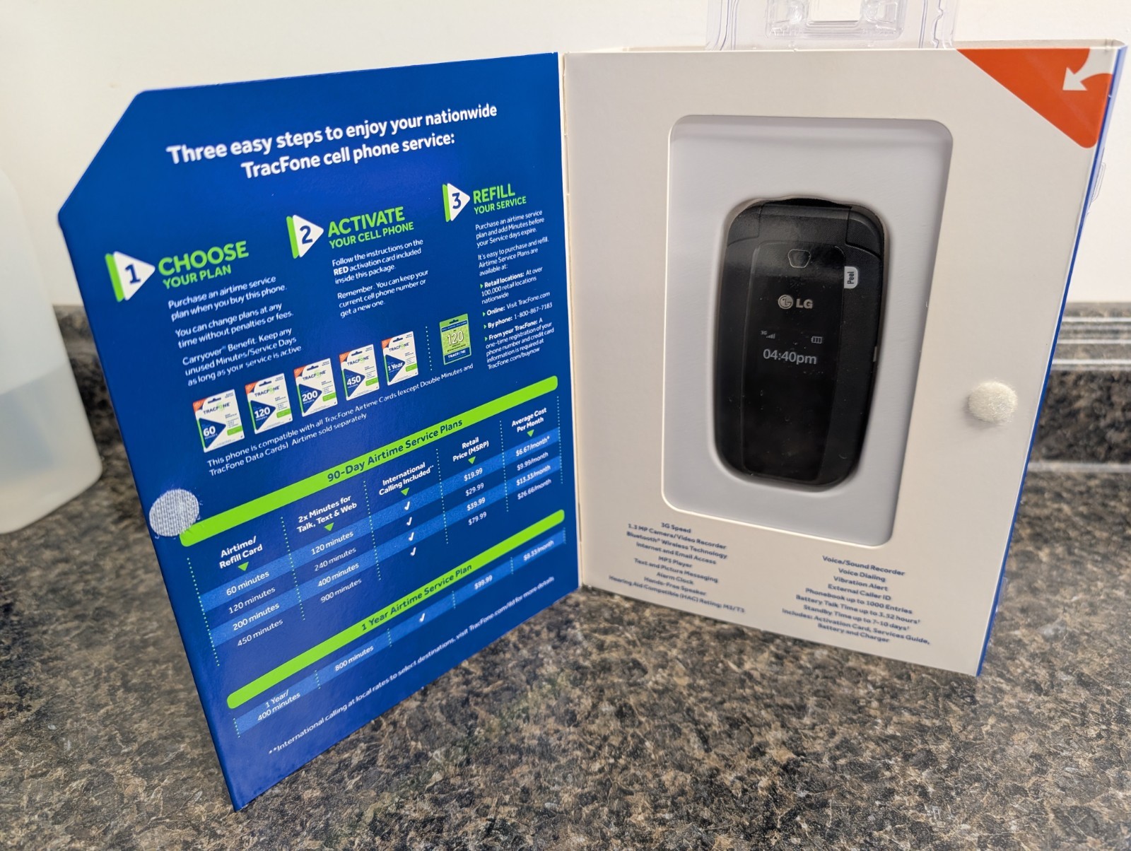 TRACFONE LG 440G Black Flip Cellular Phone, 3G 1.3 MP Camera, New In Box