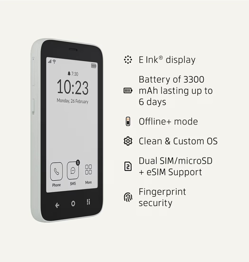 mudita Kompakt Minimalist Dumb Phone with E Ink Display Unlocked Cell Phone NEW