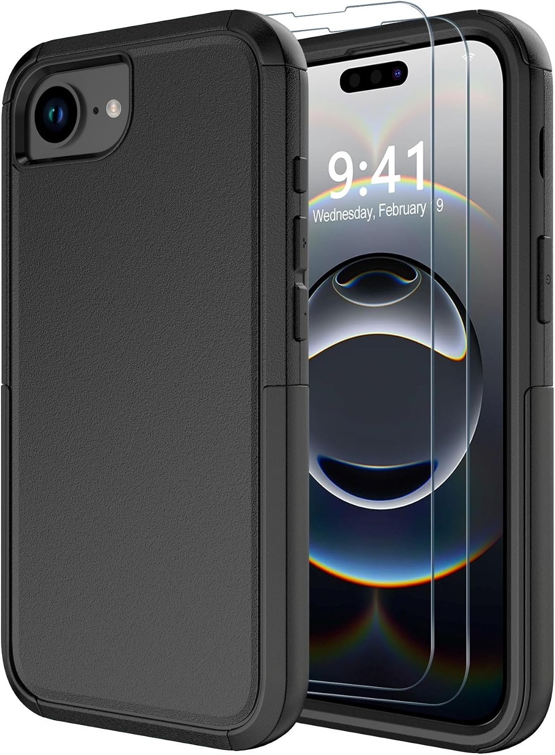 Heavy Duty Black Phone Cover for iPhone 16e & 17e with Screen Protector