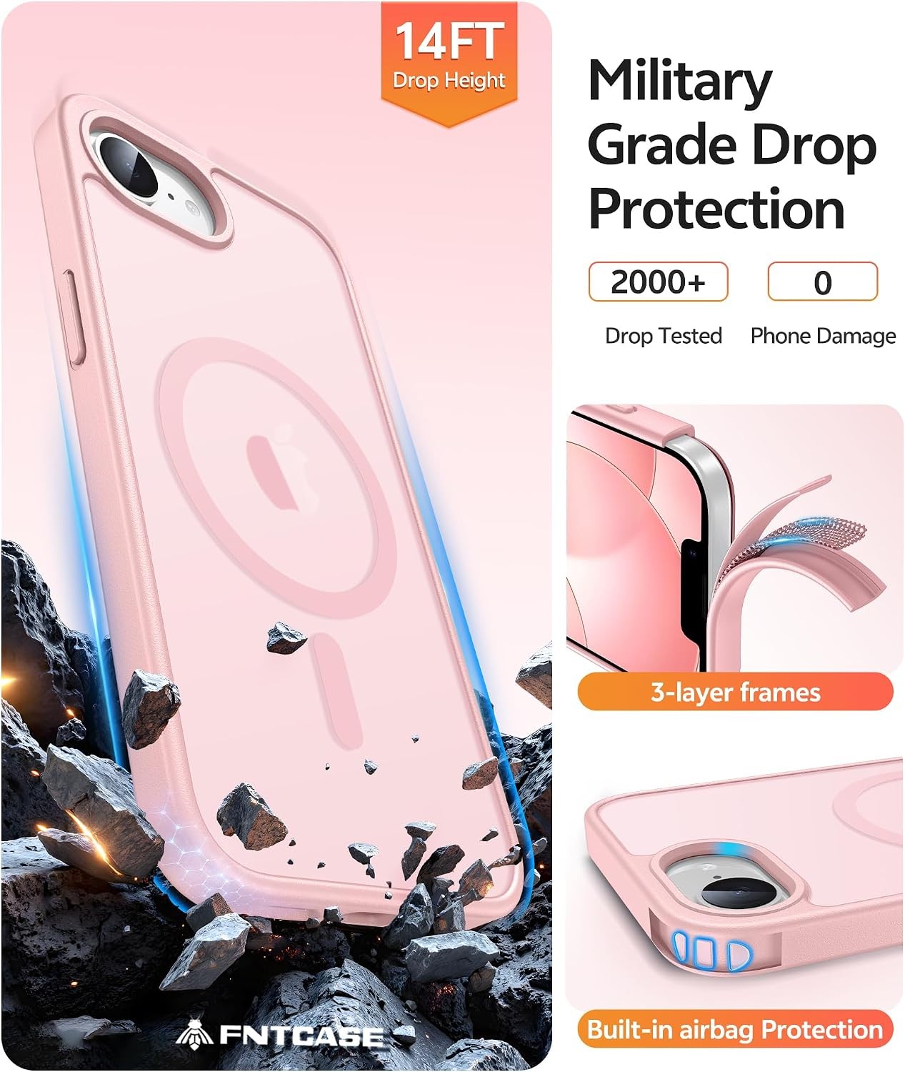 Translucent Matte Military Grade Case for iPhone 16e 17e with Screen Protector –