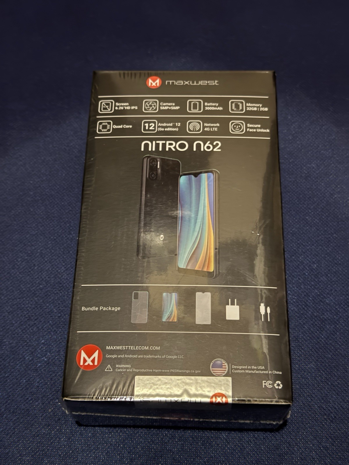 SEALED. Maxwest Nitro N62 PURPLE. 32GB (Unlocked) Dual SIM Android 12 Smartphone