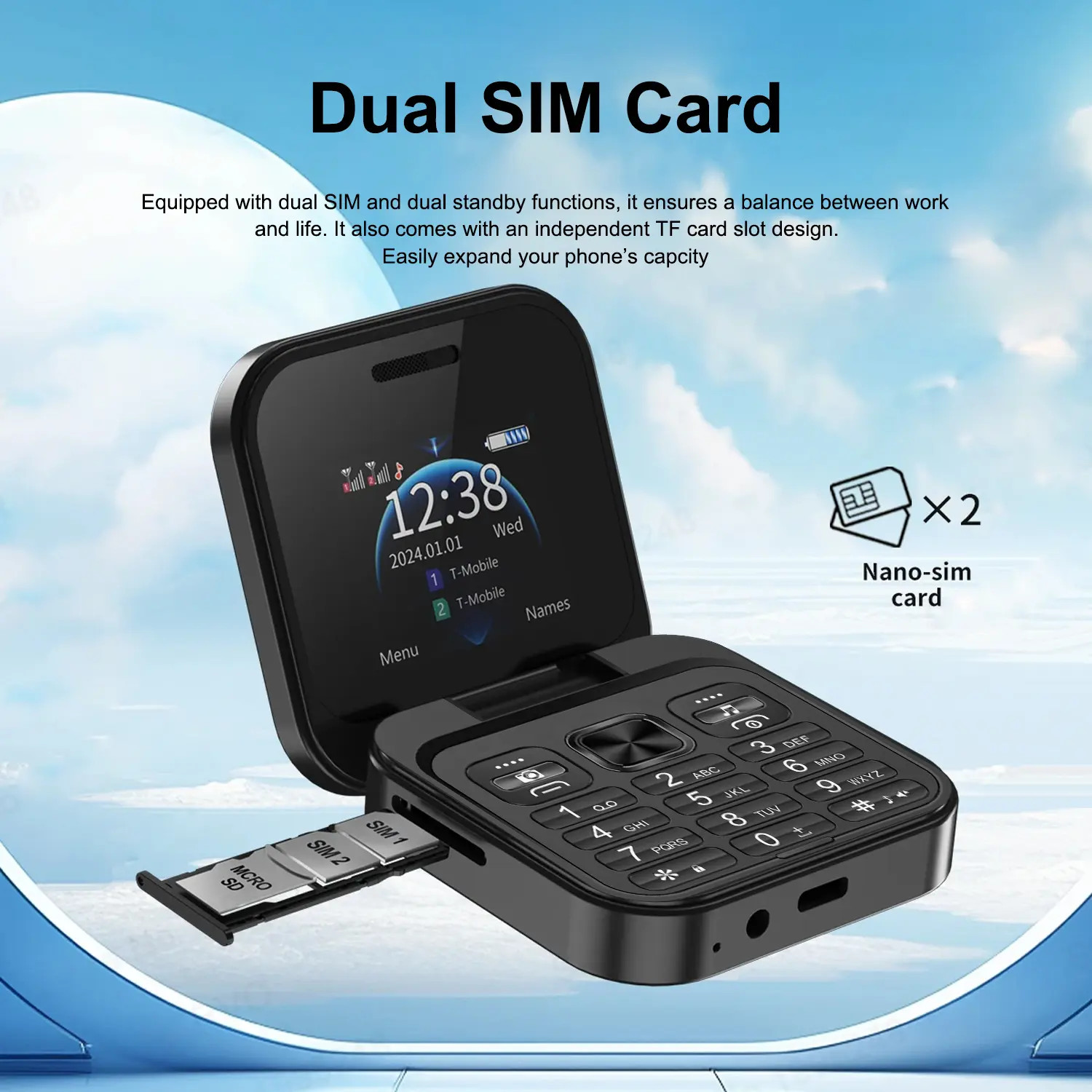 Fuffi Foldable Mini Phone, Luminous, 2.4 Inch Display, Dual SIM Support, FM Radi