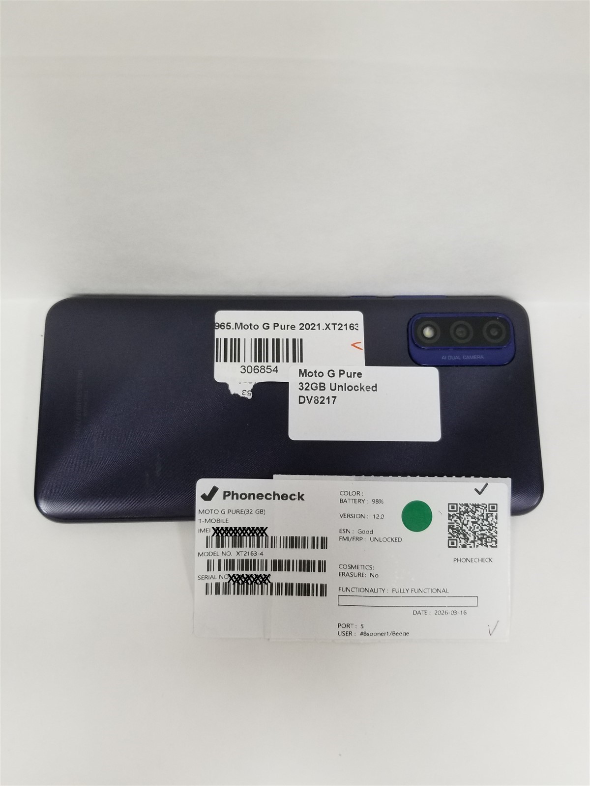 Motorola Moto G Pure 32GB Blue XT2163-4 (Unlocked) Fully Functional DV8217