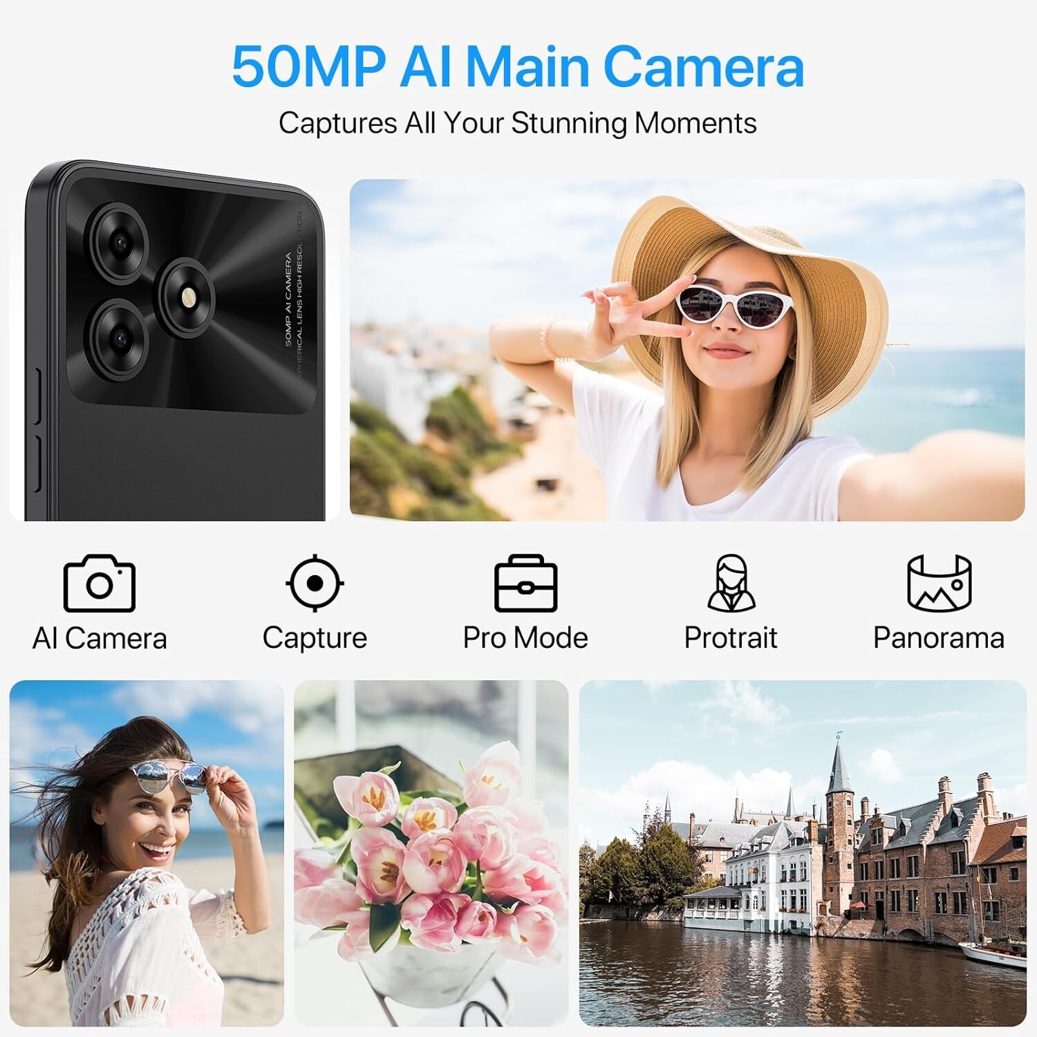 G5 Android 13 Smartphones, 5000mAh 8+128GB/TF 1TB Expand, Ultra-Slim 6.6″ Screen