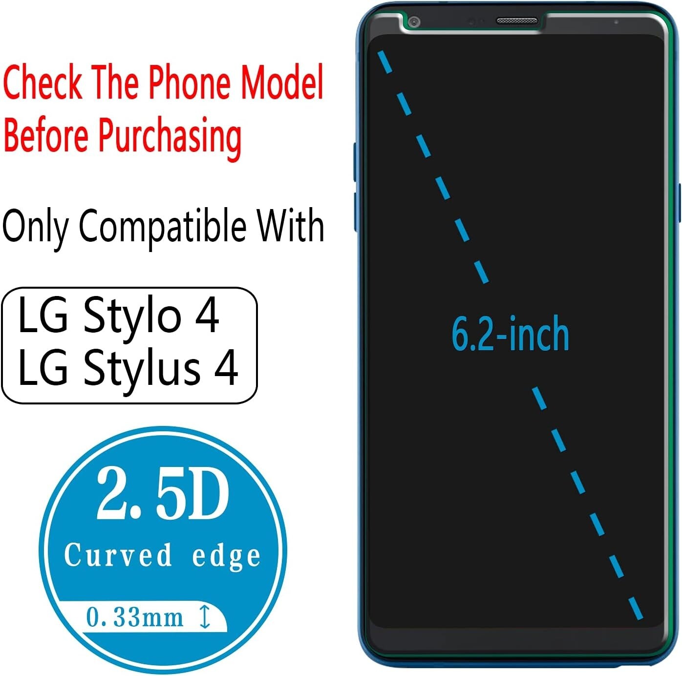 For LG Stylo 4,Stylus 4 Screen Protector Tempered Glass Bubble Free 3 Pack-Clear