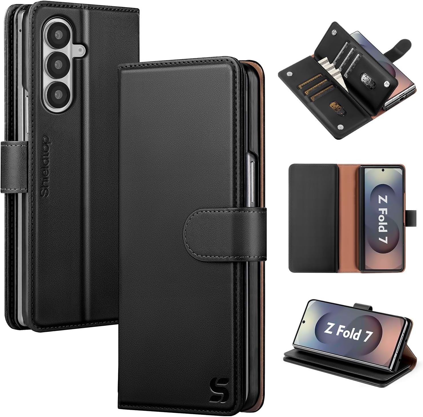 RFID Blocking PU Leather Wallet Case for Samsung Galaxy Z Fold 7, Black, Card Sl