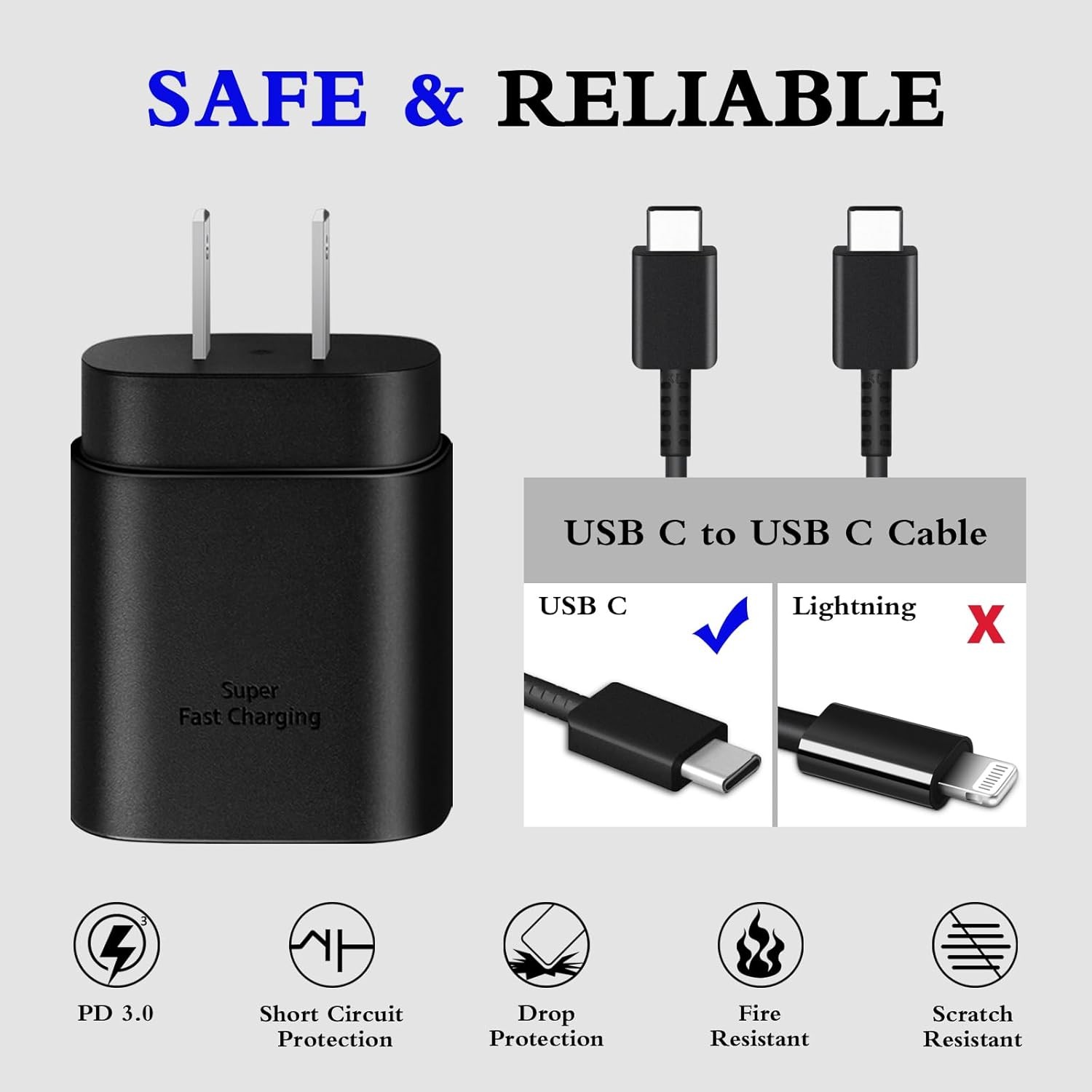 Type C Charger 2-Pack 25W Fast Charging Block with 6ft USB C Charger Cable