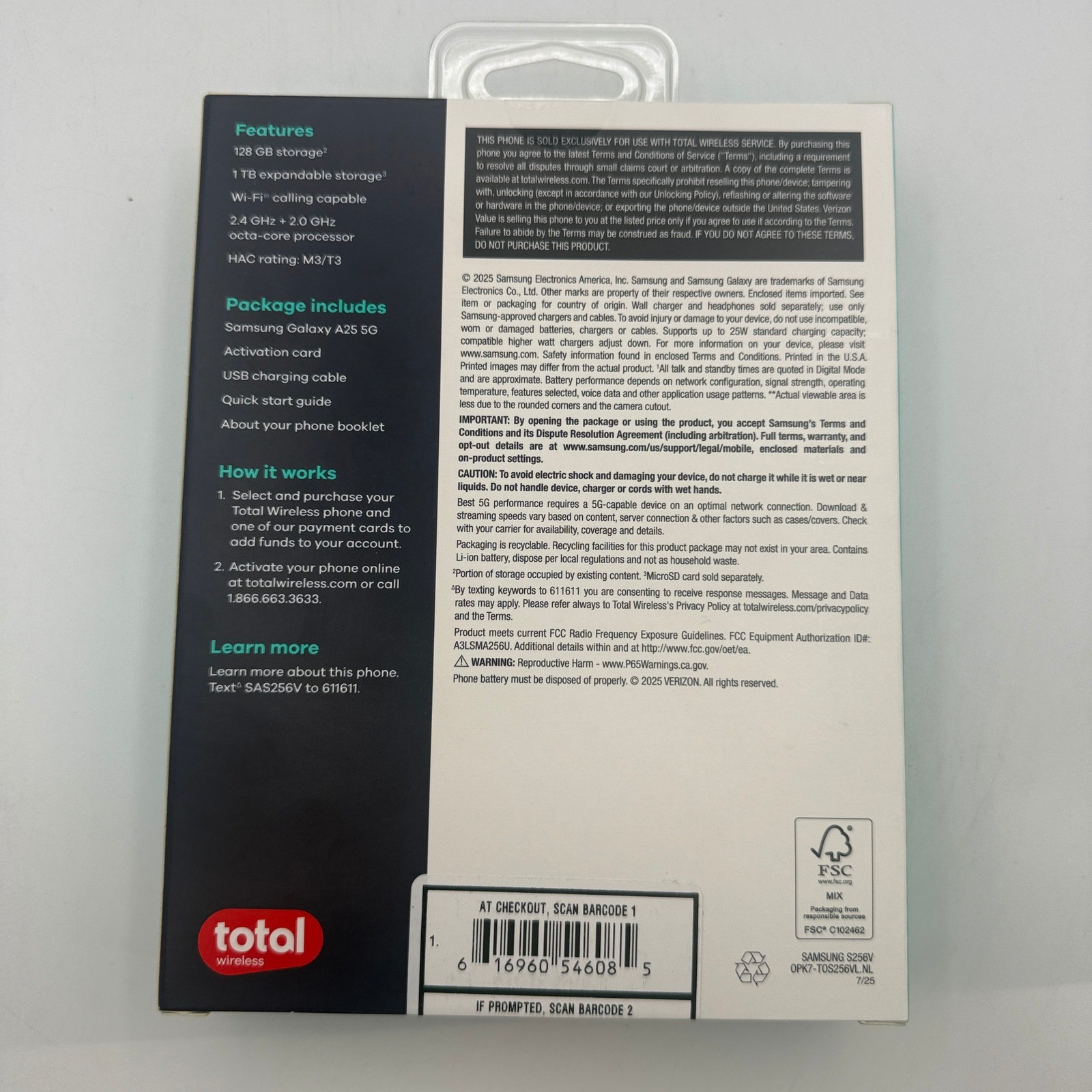 Samsung Galaxy A25 5G 128GB Total Wireless Blue Black Smartphone SM-A256U