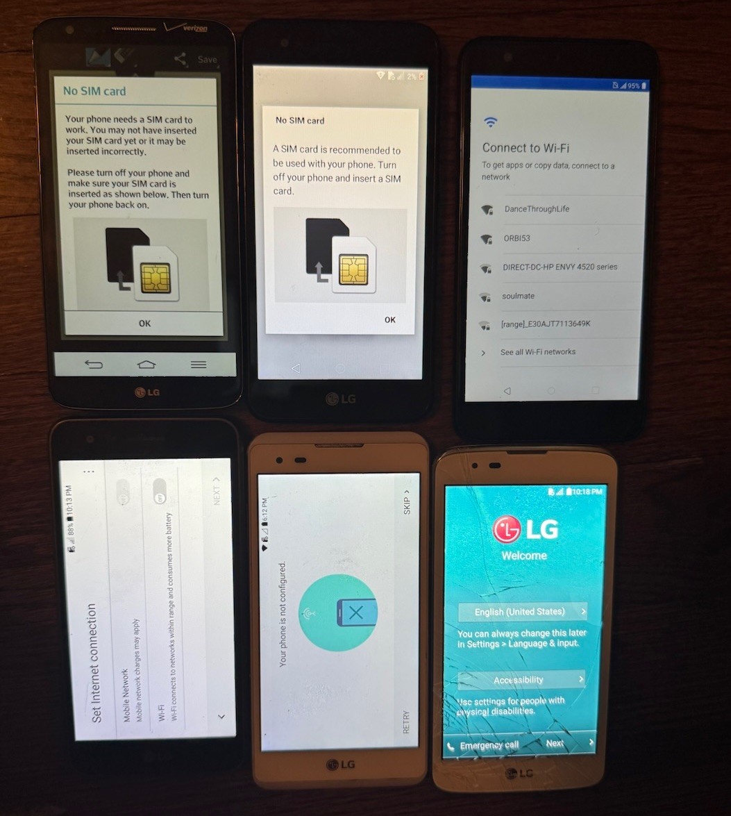 Lot of 6 LG K7 K30 Tribute M153 G2 Phoenix 3 Smartphone Broken Fast Ship