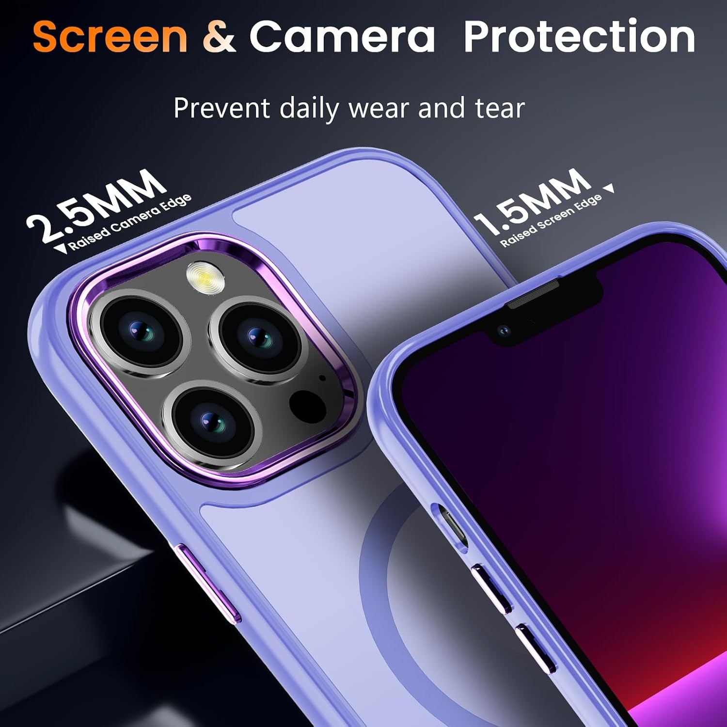 Case for iPhone 13 Pro Max with Screen Protector, Slim Shockproof Light Purple C