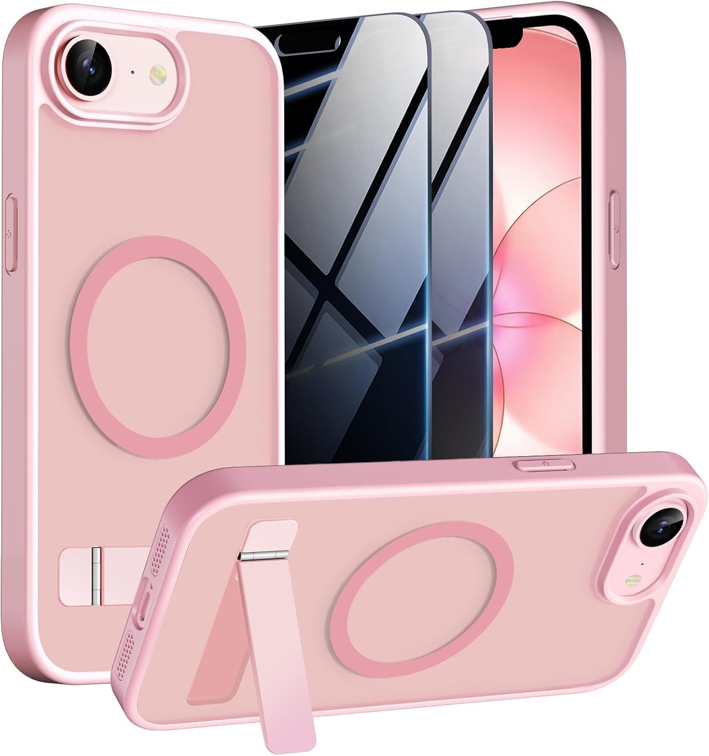 Pink Magnetic Case for iPhone 16e/17e, Includes 2X Privacy Screen Protectors