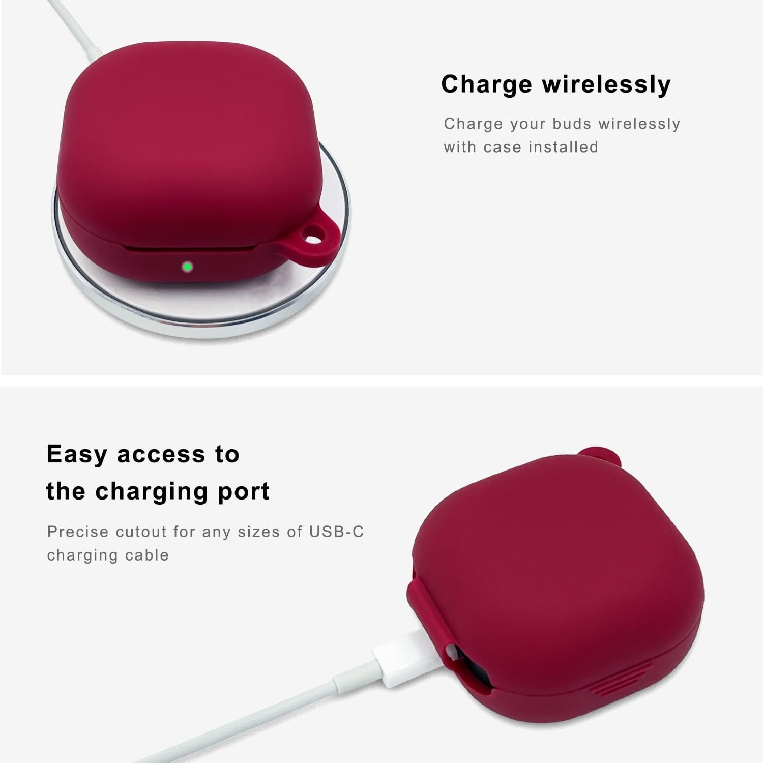 Burgundy Silicone Case with Cleaner Kit for Samsung Galaxy Buds FE, Pro 2, Live