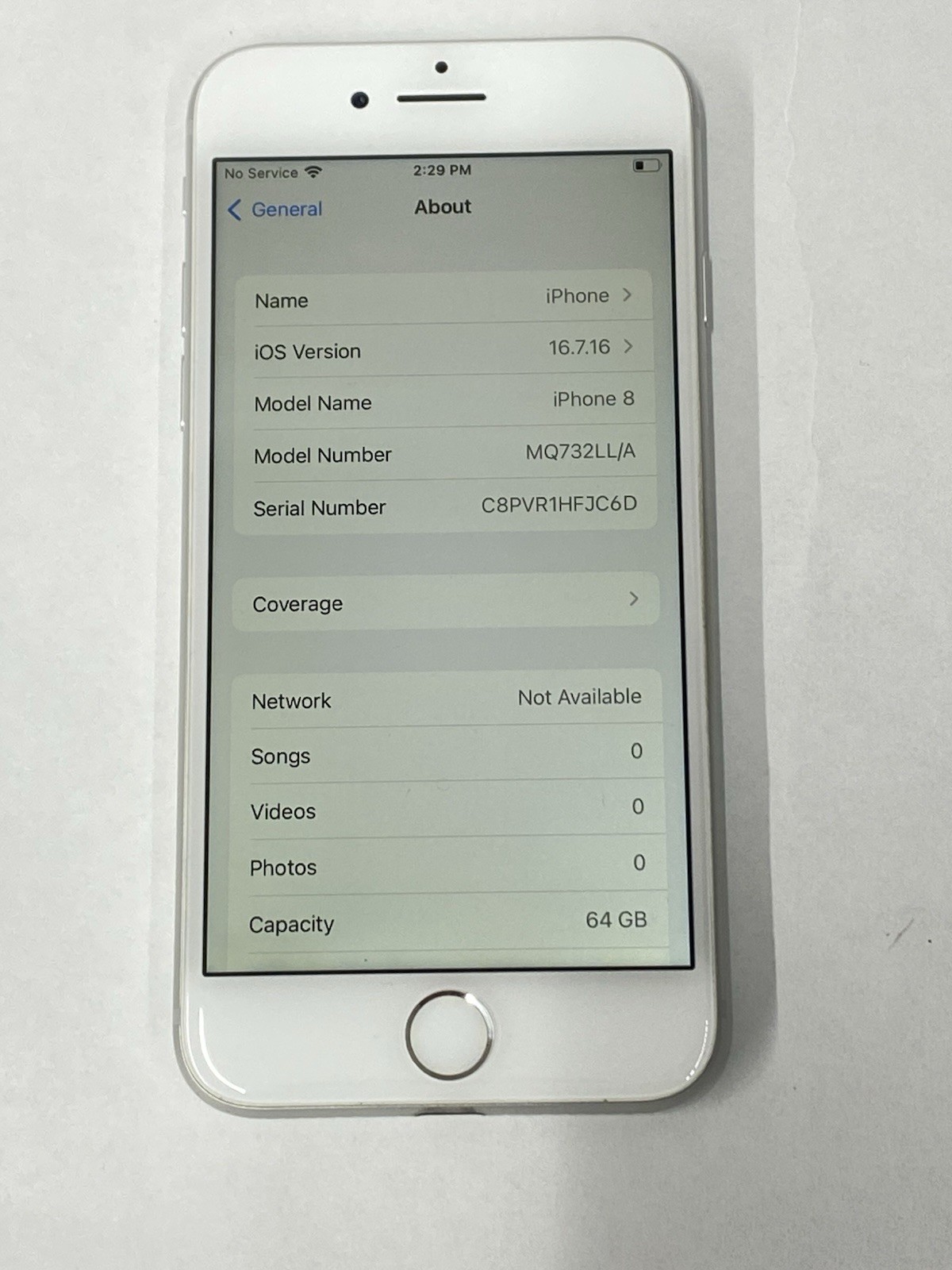 Apple iPhone 8 64GB MQ732LL/A A1863 White – No Carrier -95% BATT /Unlocked-N401