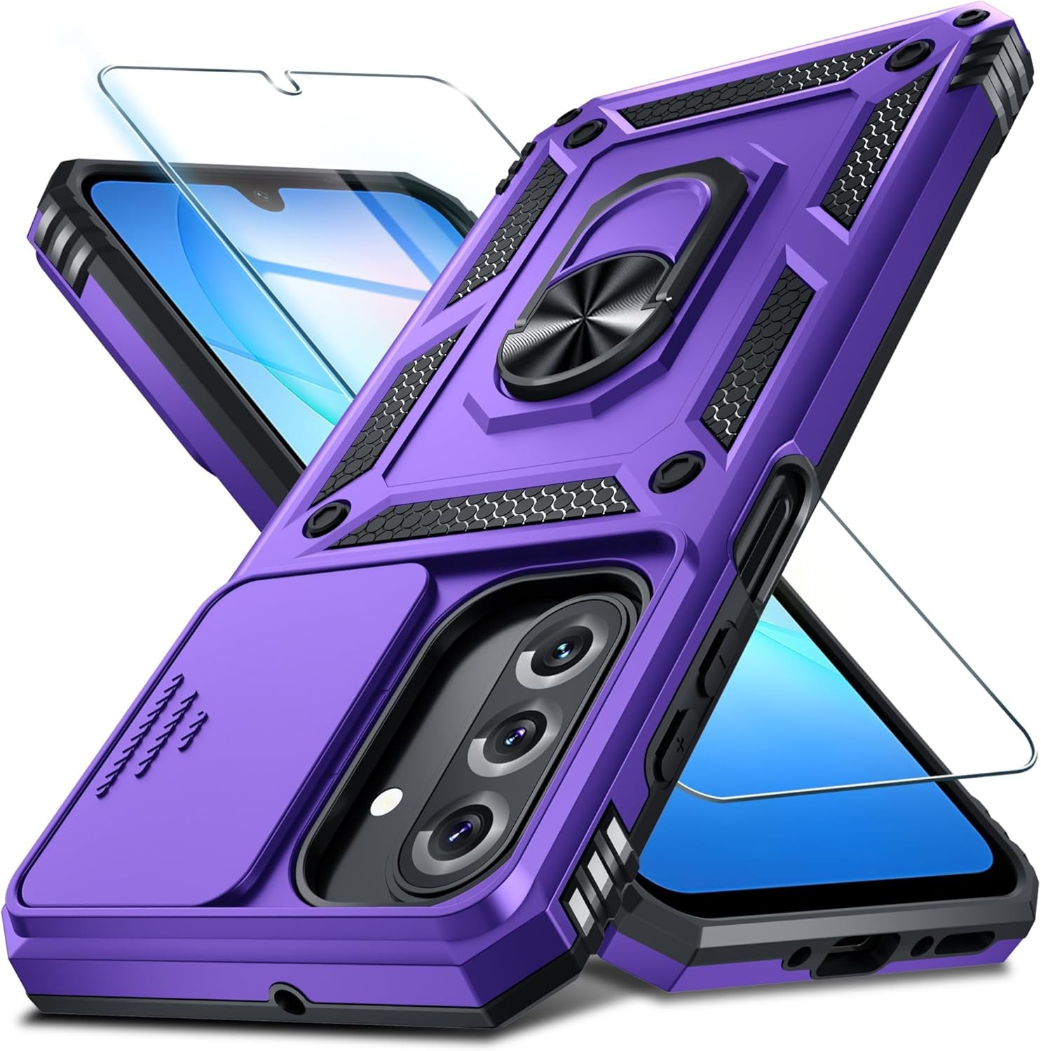 Heavy Duty Purple Case for Samsung Galaxy A17 5G with Kickstand & Lens Cover