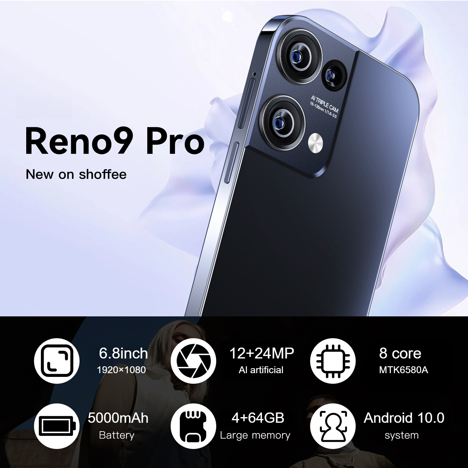Reno9 Pro Smartphone Android 6.8” Unlocked 4+64GB 5000mAh 12+24MP Dual Camera