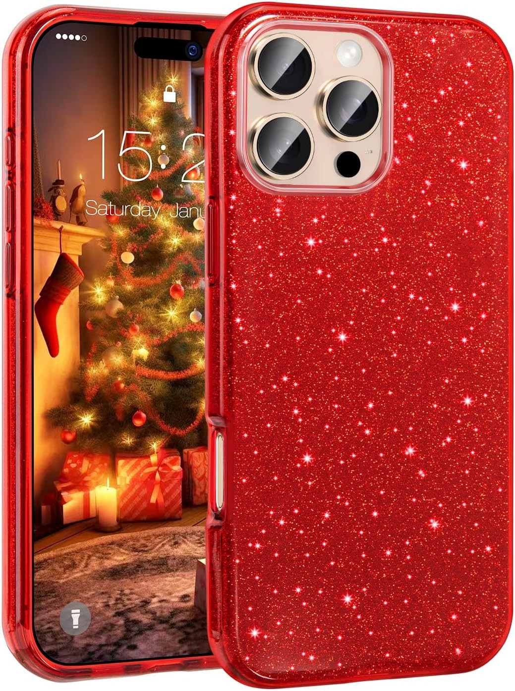 iPhone 16 Pro Max Case, Glitter Bling 3-Layer Shockproof Anti-Scratch Cover 6.9′