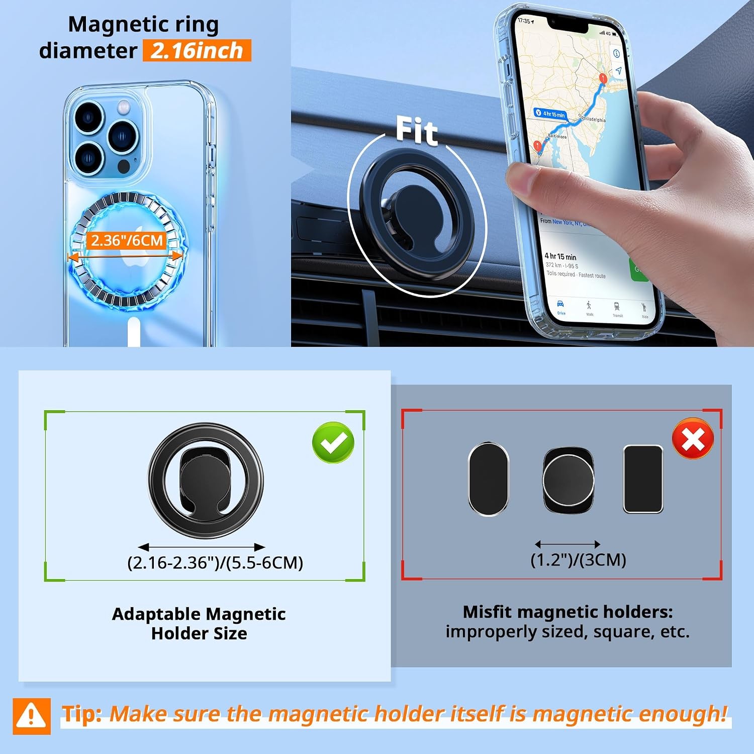 Magnetic Case for iPhone 13 Pro 6.1 inch, Not Yellowing Anti-Scratch (Clear)