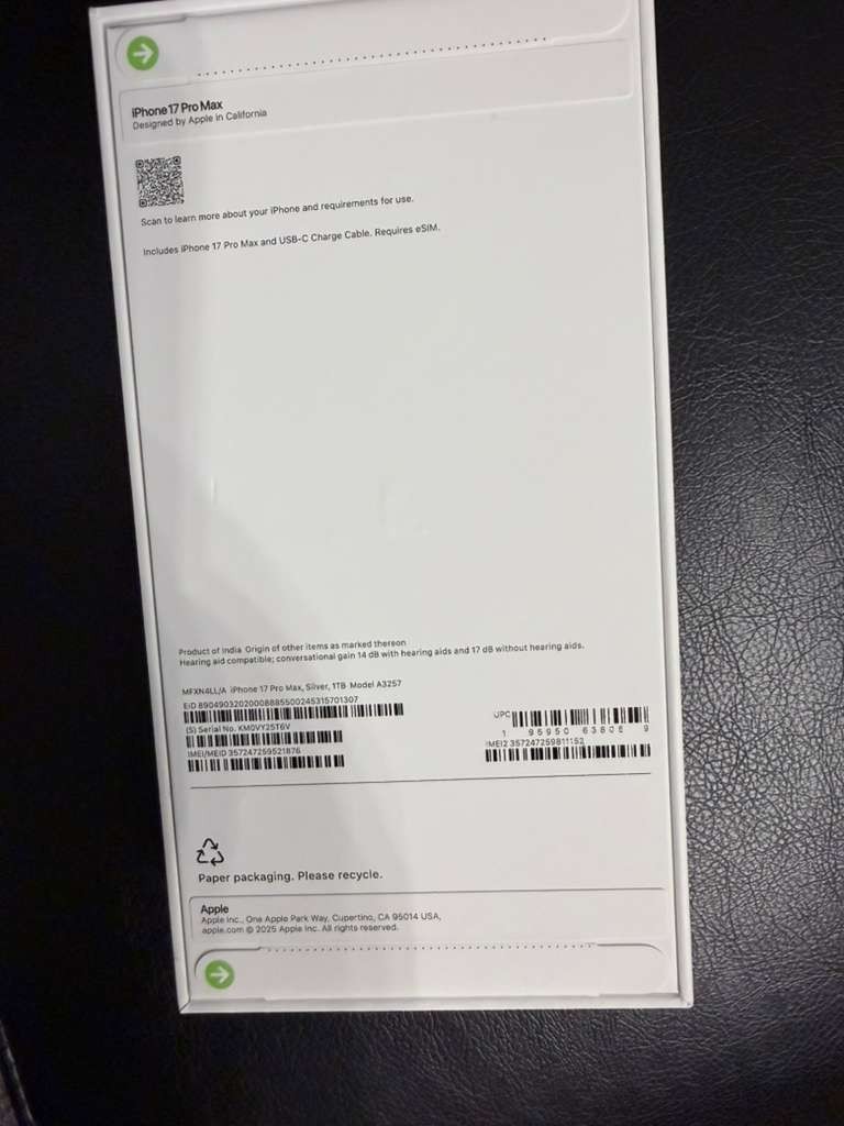 Apple iPhone 17 Pro Max 1TB Silver A3257 Verizon eSIM Smartphone MFXN4LL/A