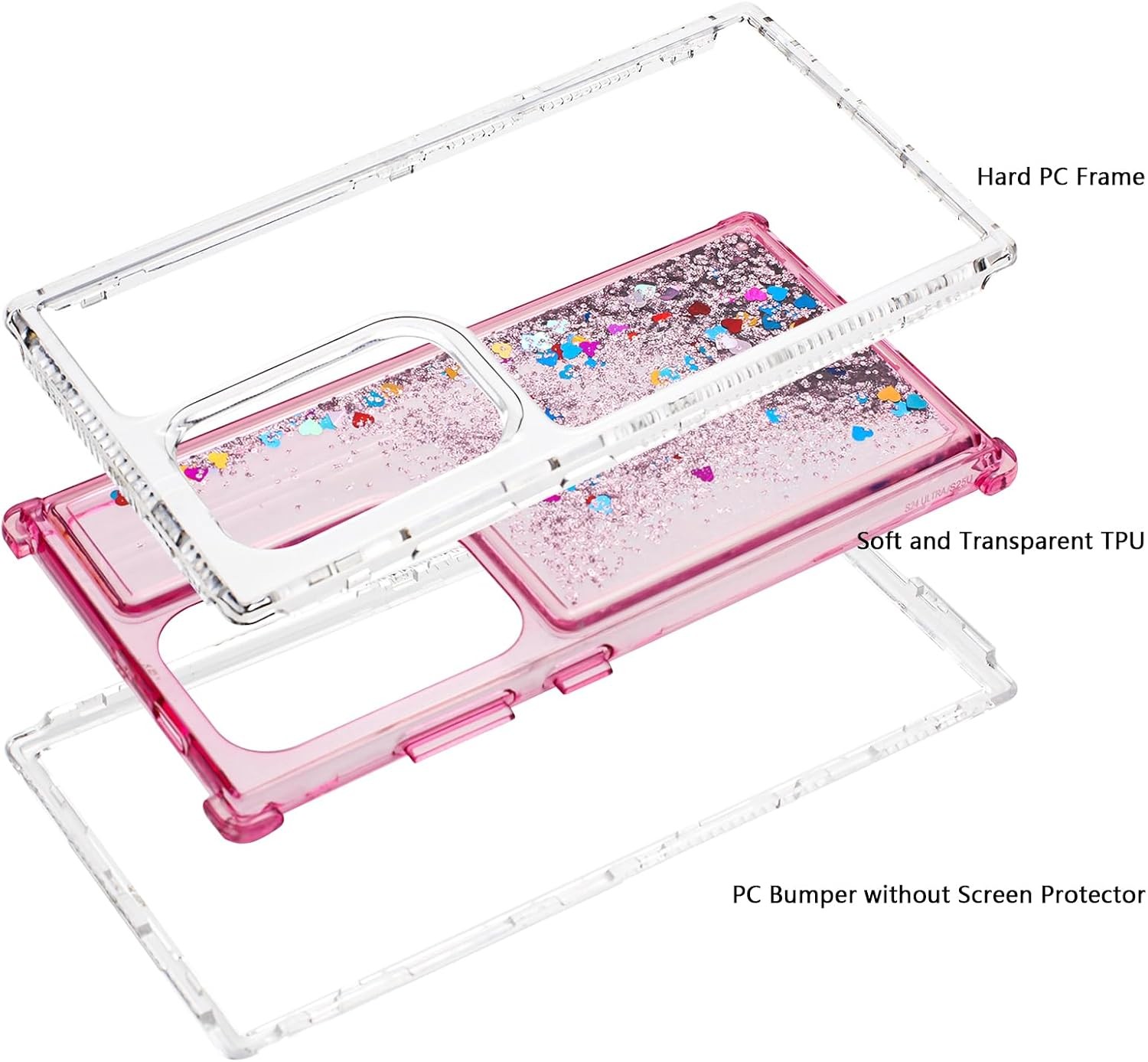 3PCS Case & Liquid Glitter for Samsung Galaxy S24 Ultra 6.8” Military-Grade Prot