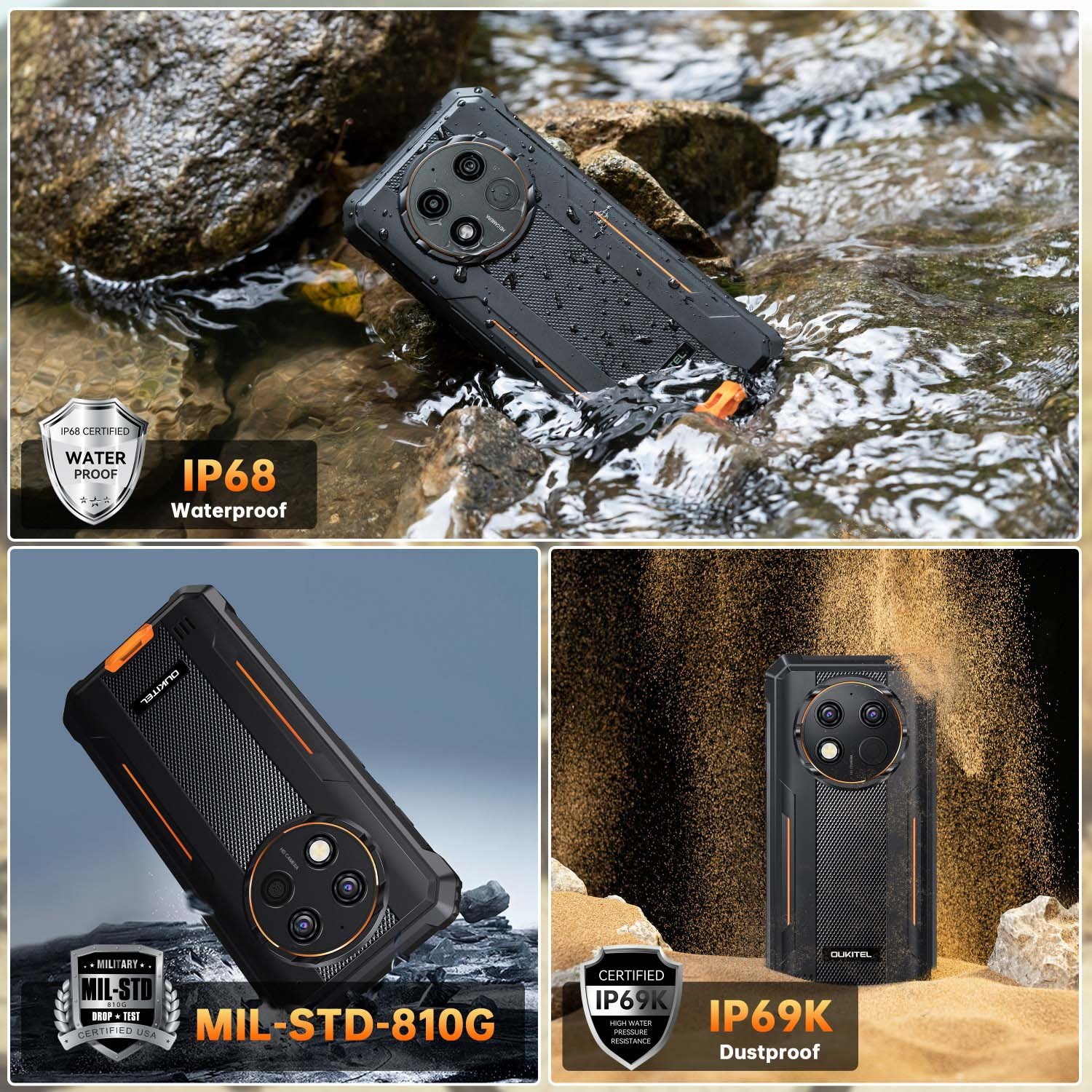OUKITEL G1 Rugged Phone 24GB 256GB Android 15 10600mAh Dual SIM 4G 6.52″ HD 48MP