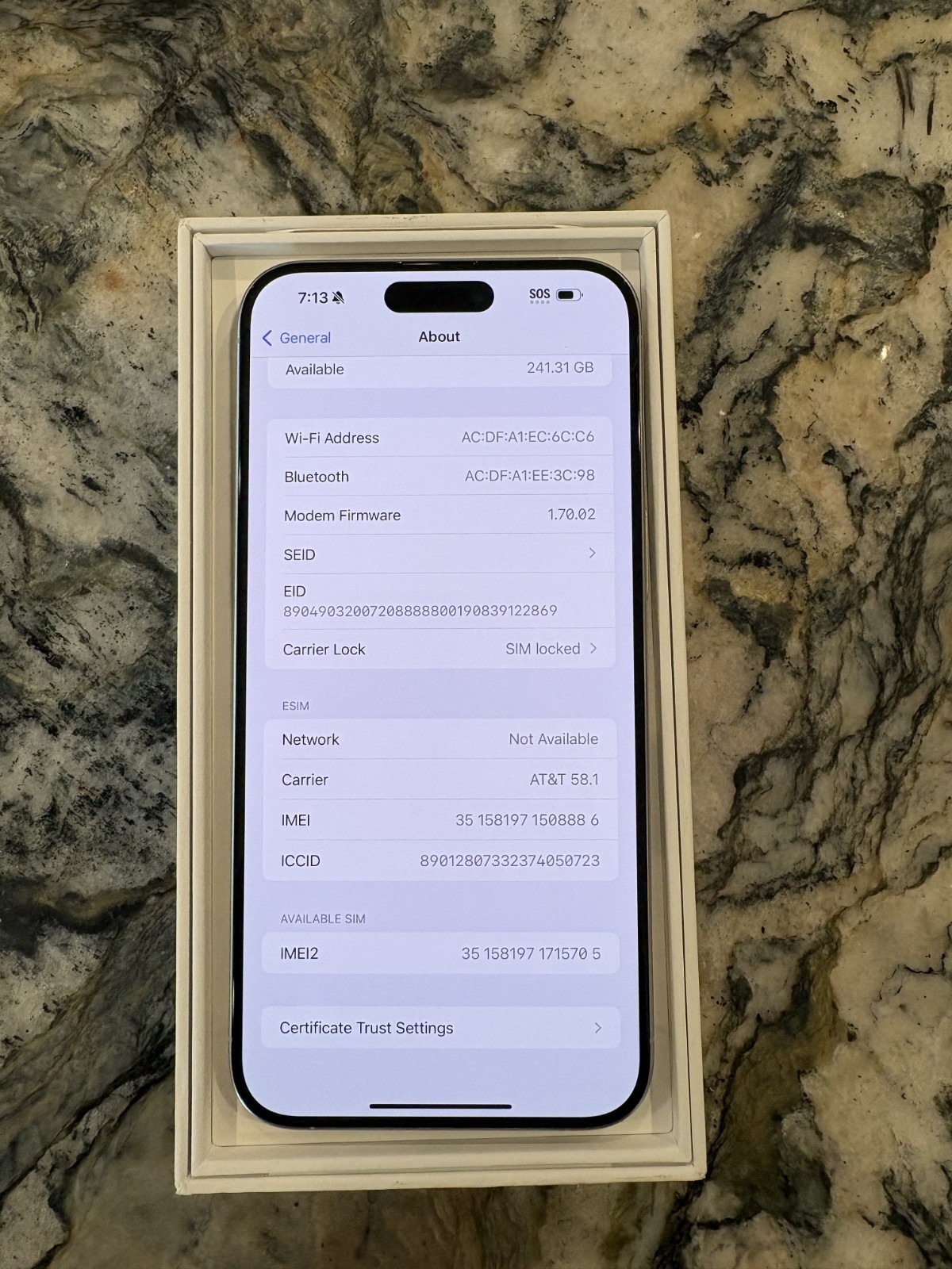 Apple iPhone 15 Pro Max – 256 GB – White Titanium (AT&T) – Original Box