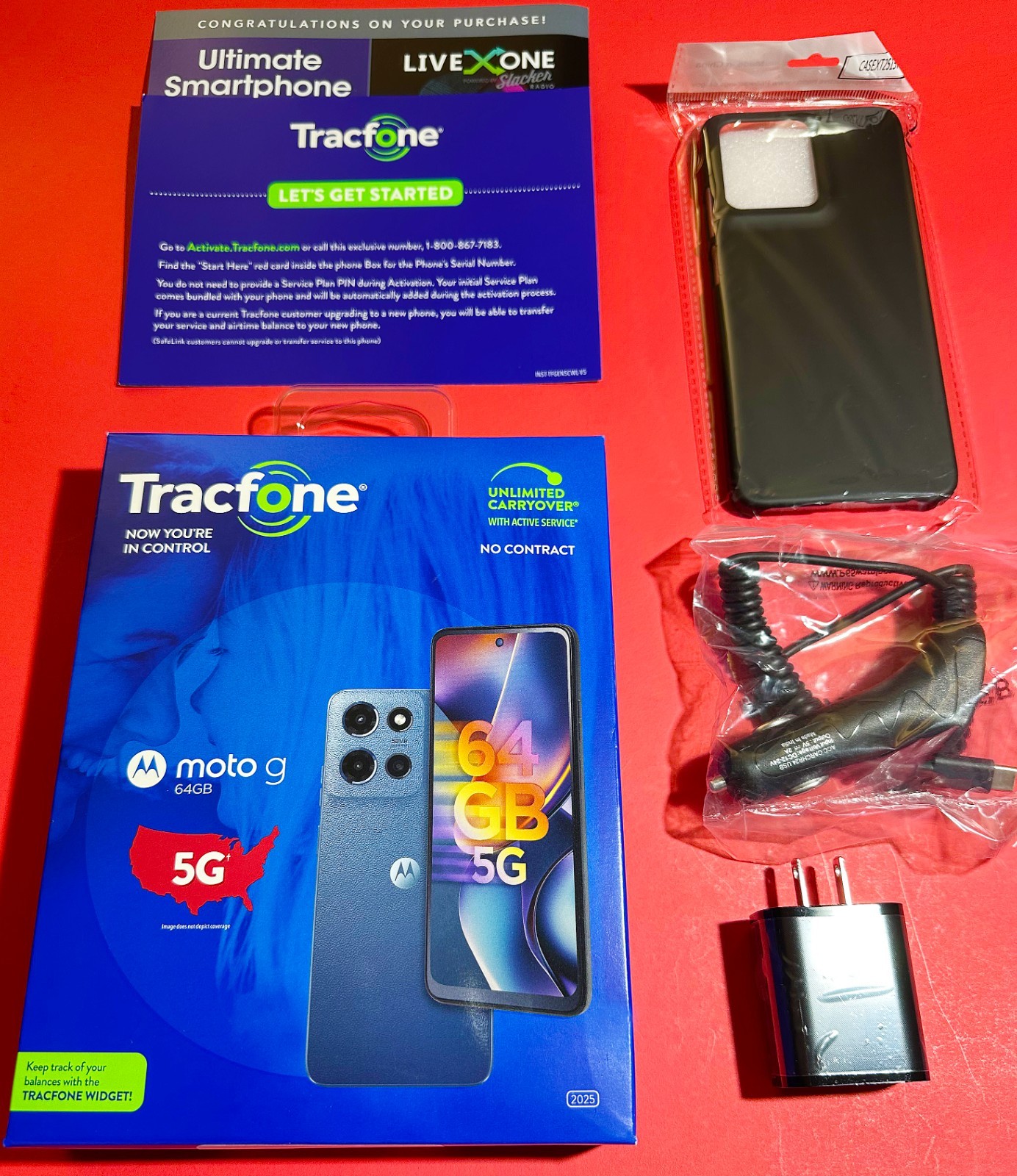 Tracfone Moto G 2025 MODEL 64GB w/1500 Talk/Text/Data & Accessories – SEALED!