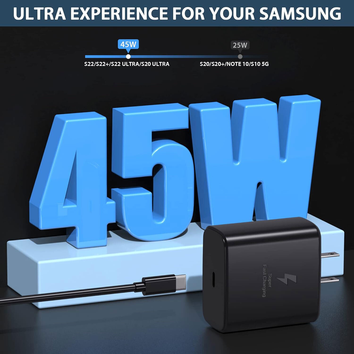 45W PD Super Fast Wall Charger+Type-C Cable For Samsung Galaxy S23 S22 S21 S20