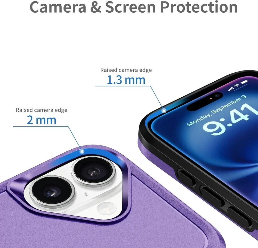 Designed for iPhone 16 Case, Heavy Duty Shockproof Anti-Scratch Cover Purple 6.1