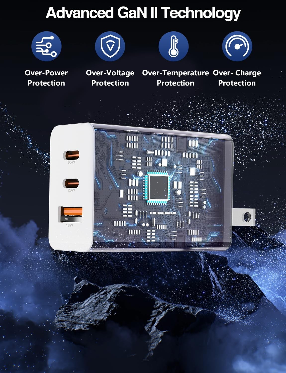 65W Fast USB-C Wall Charger Block, 3-Port 100W Dual USB C Power Adapter