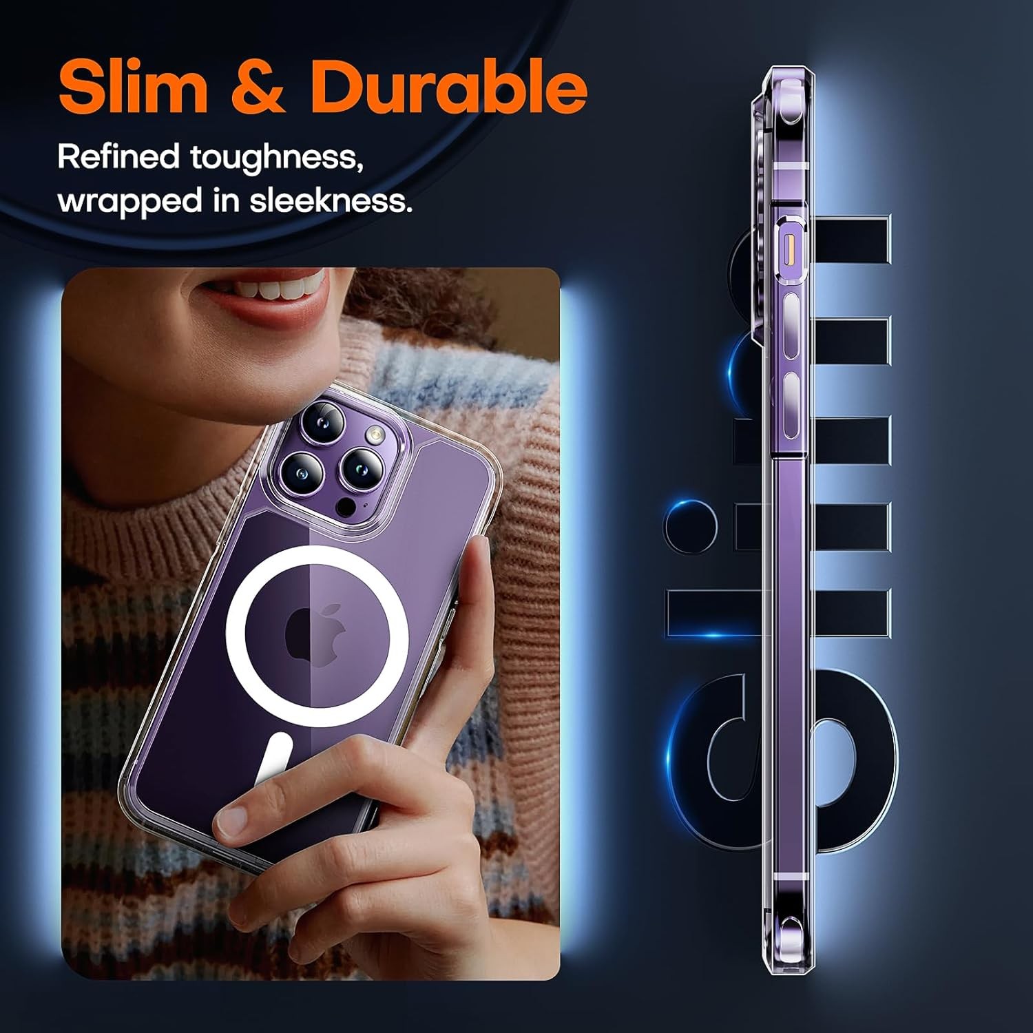 2 in 1 Magnetic Clear Case for iPhone 14 Pro with Screen Protector, Slim Design