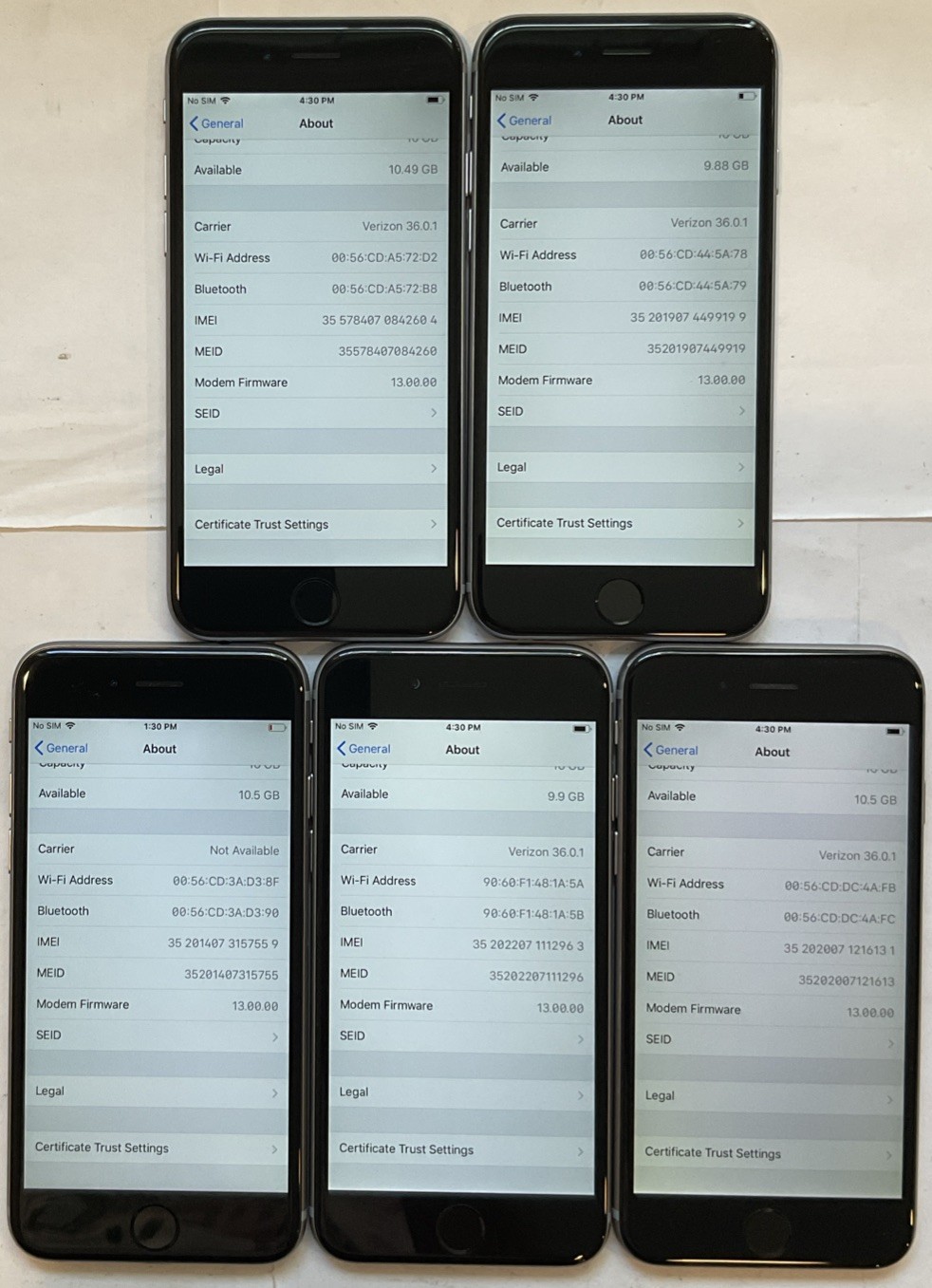 LOT OF 5 TESTED USED GSM UNLOCKED APPLE iPhone 6, 16GB A1549 MG5W2LL/A PHONES