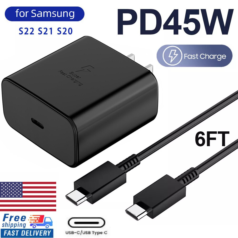45W Super Fast Charging Wall Charger&6FT USB-C Type C Cable For Samsung S23 22+