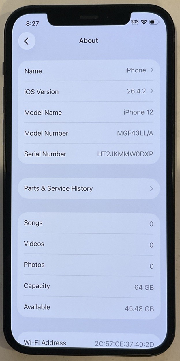 USED BLACK GSM UNLOCKED iPhone 12, 64GB A2172 MGF43LL/A WITH 79% BATTERY HEALTH