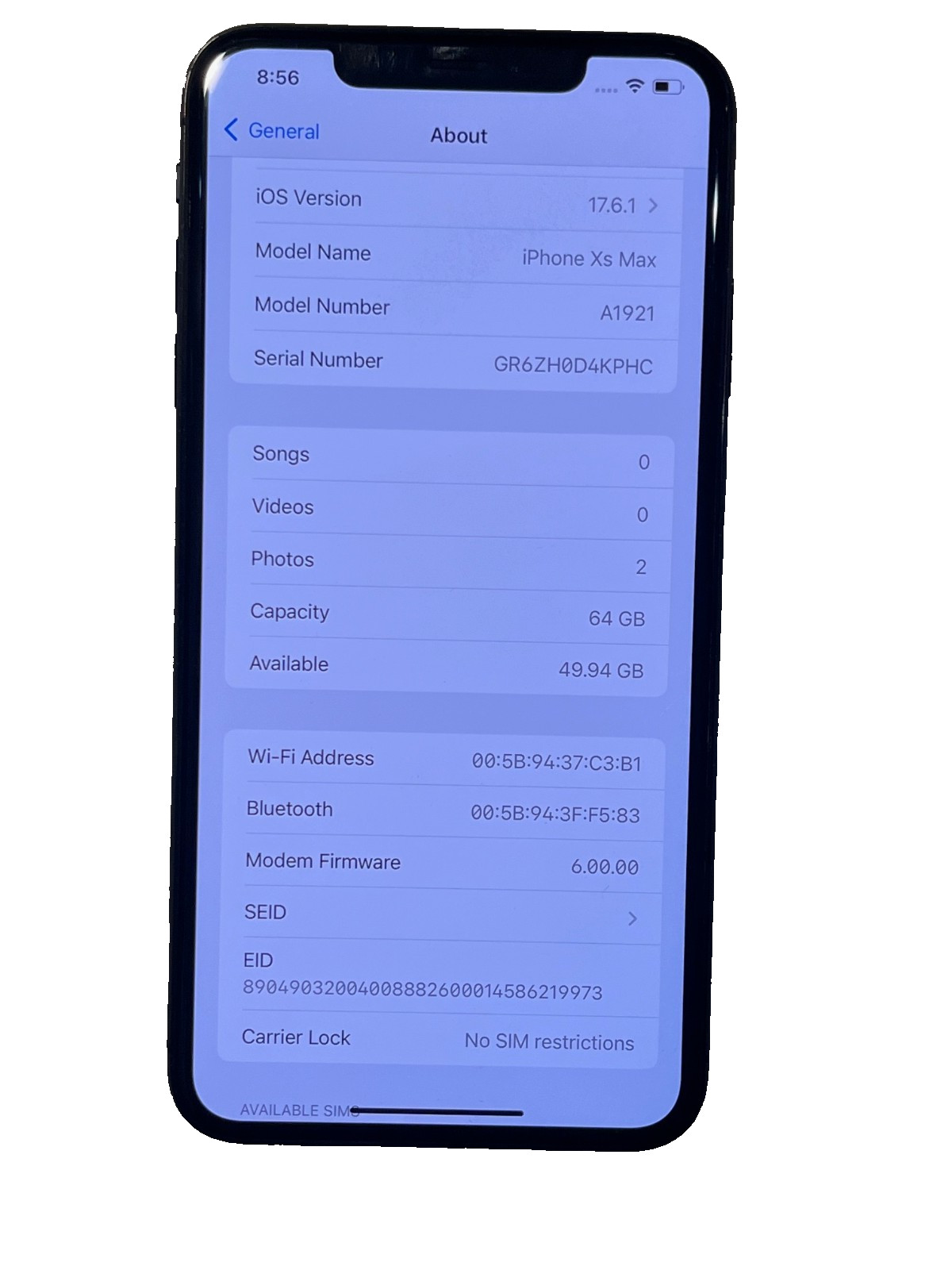 Apple iPhone XS Max 64GB A1921 Space Gray Unlocked