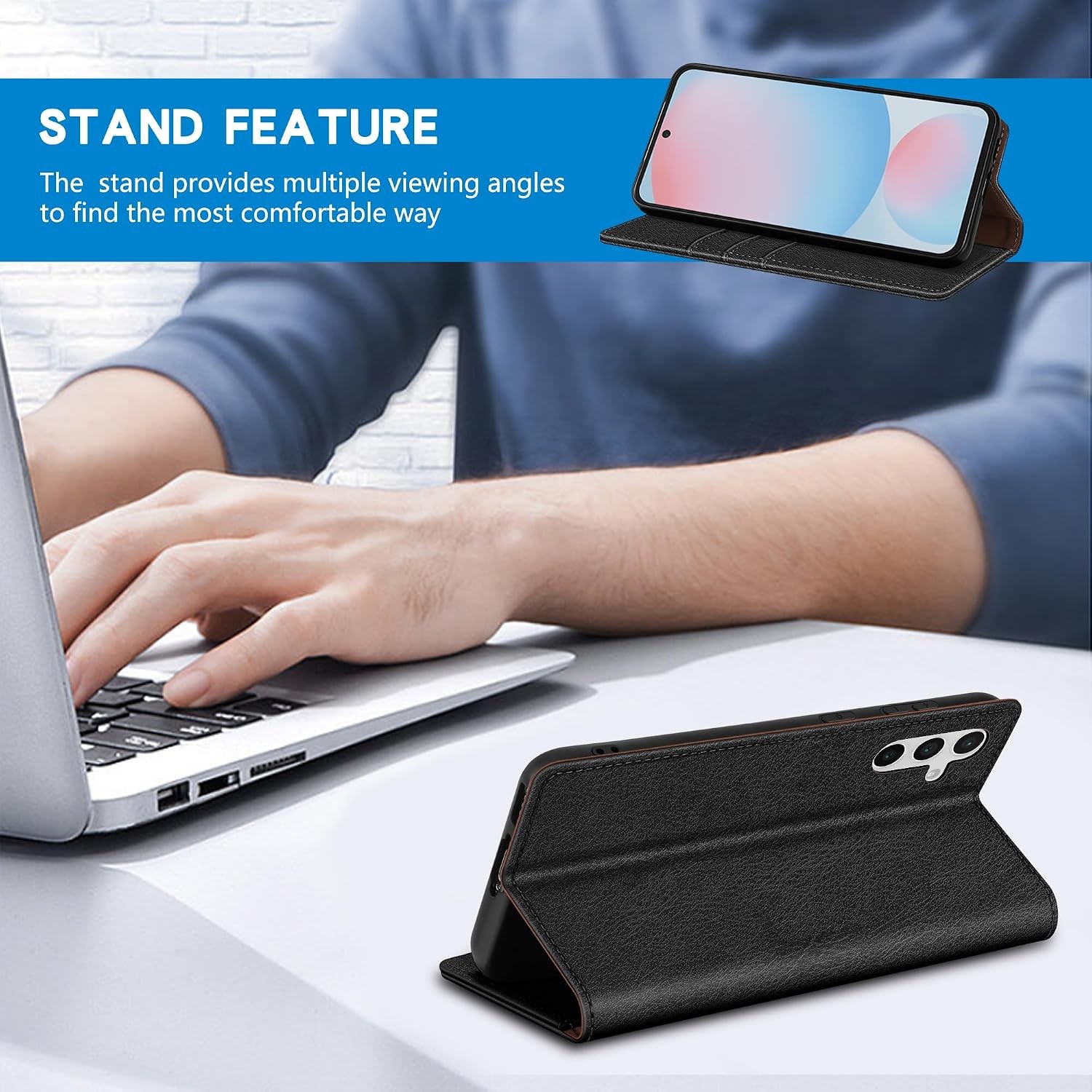 Magnetic Leather Wallet Case for Samsung Galaxy S25 with RFID Blocking & Card Sl