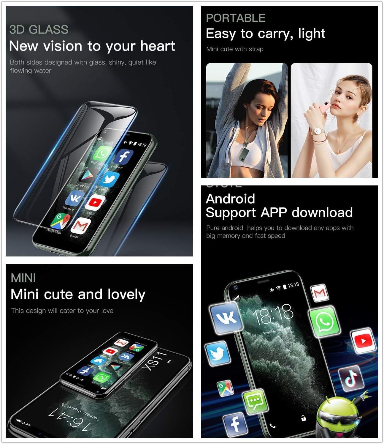 XS15 3G Mini Smartphone 3.0 Inch WiFi GPS Quad Core Android Cell Phones Camera