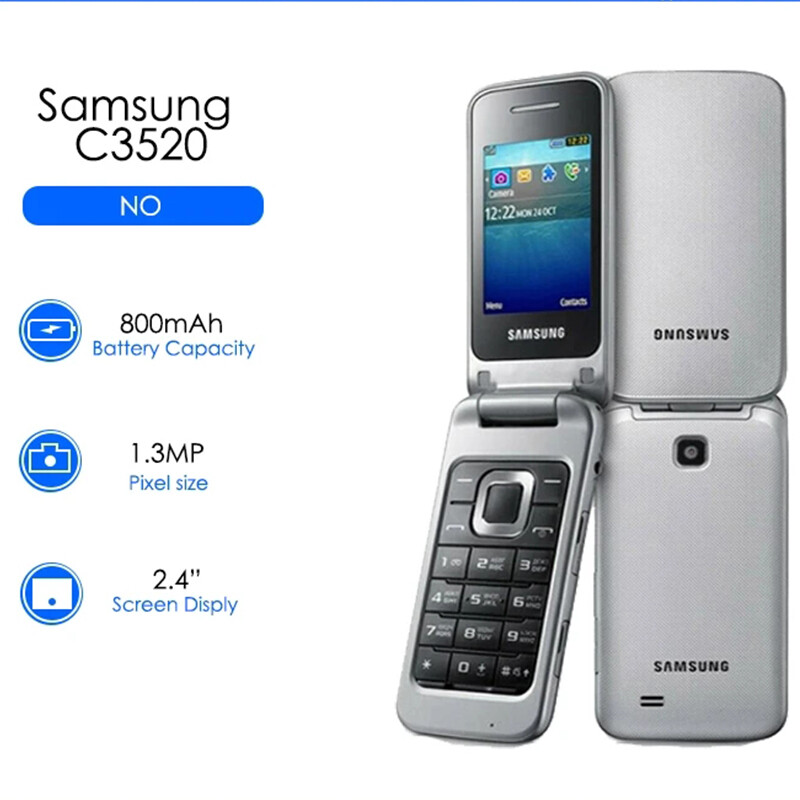 Original Samsung C3520 1.3MP 2.4″ MP3 Unlocked GSM 2G Bluetooth Flip Cellphone