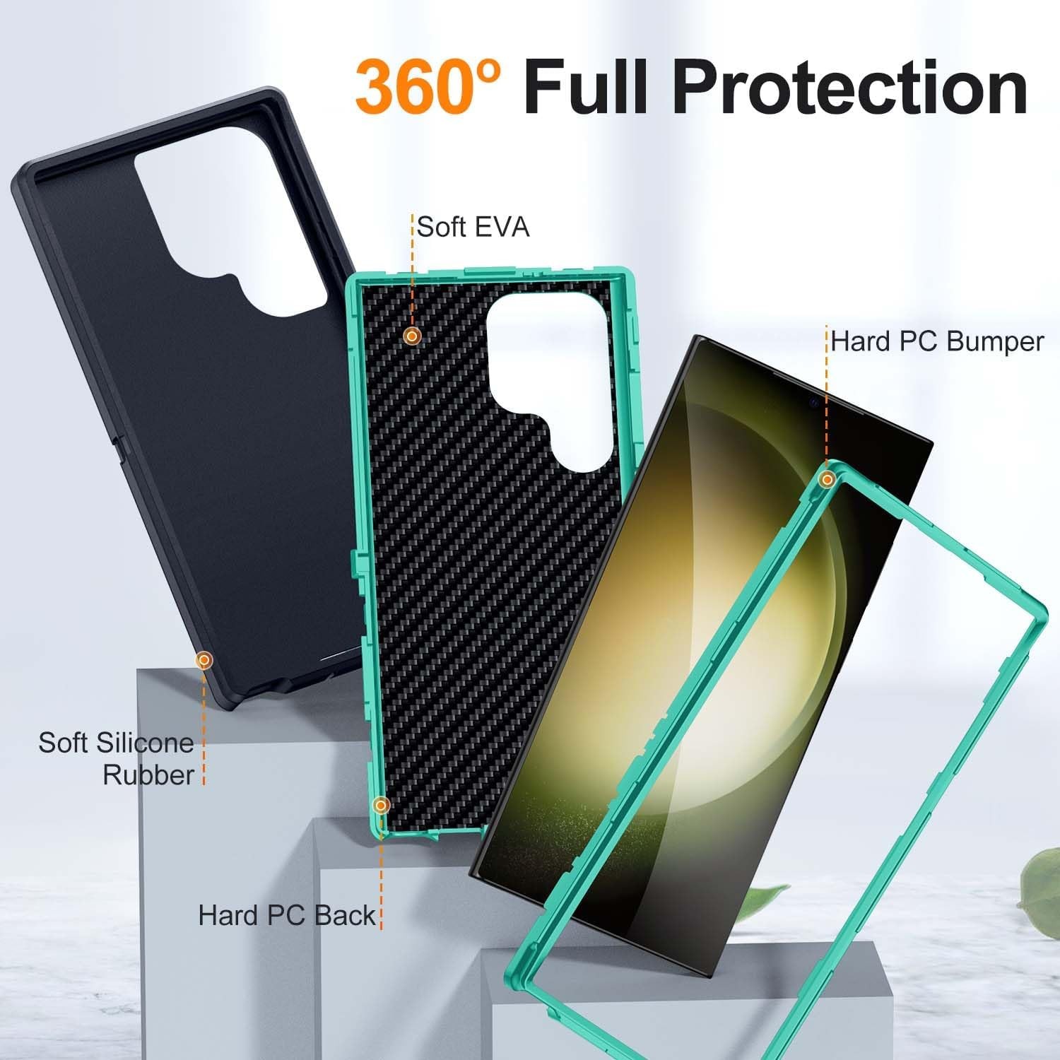 Designed for Samsung Galaxy S25 Ultra Case 3 in 1 Heavy Duty Rugged Shockproof