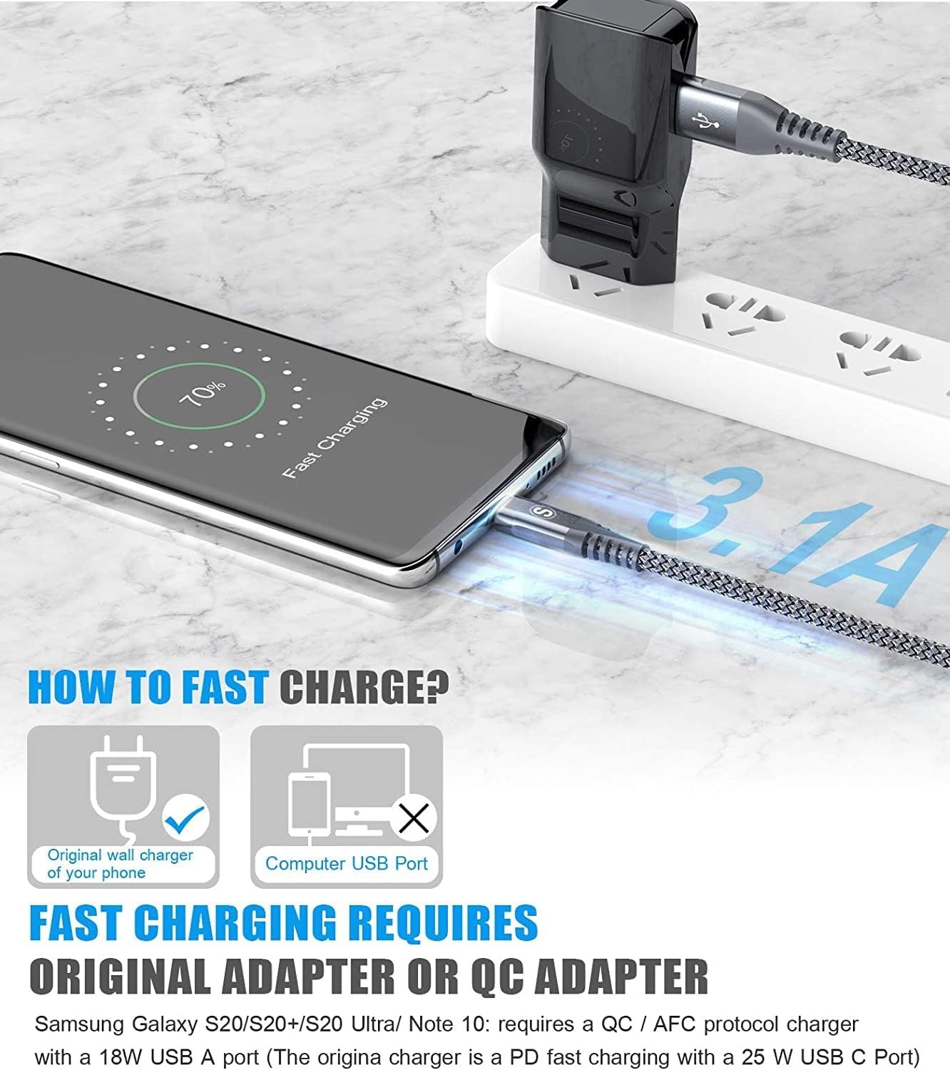 USB Type C Charger Cable [3-Pack, 10ft+6.6ft+3.3ft] for iPhone 15 Pro Max Galaxy