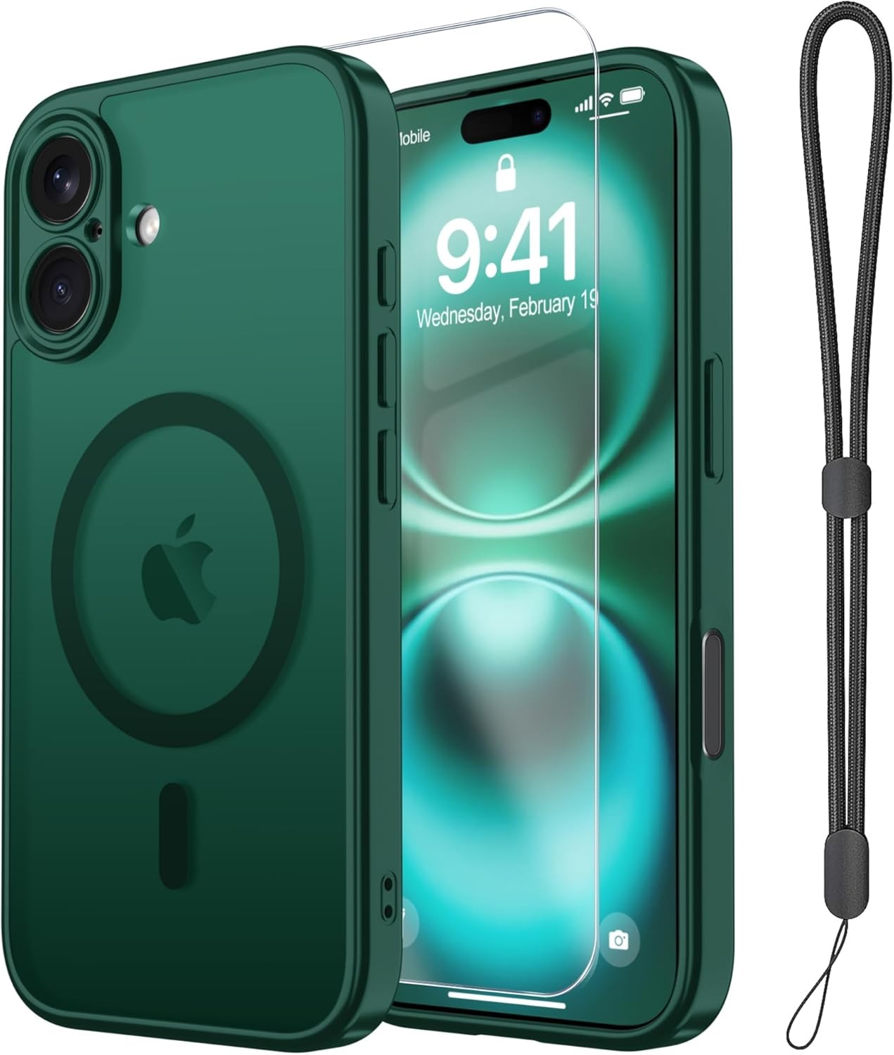 Magnetic for iPhone 16e/17e Case with Screen Protector and Wrist Strap, Forest G