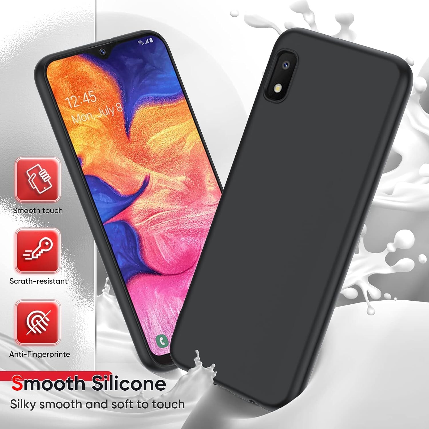 For Galaxy a10e case with tempered glass protector, thin Rubber, Polymer- Black