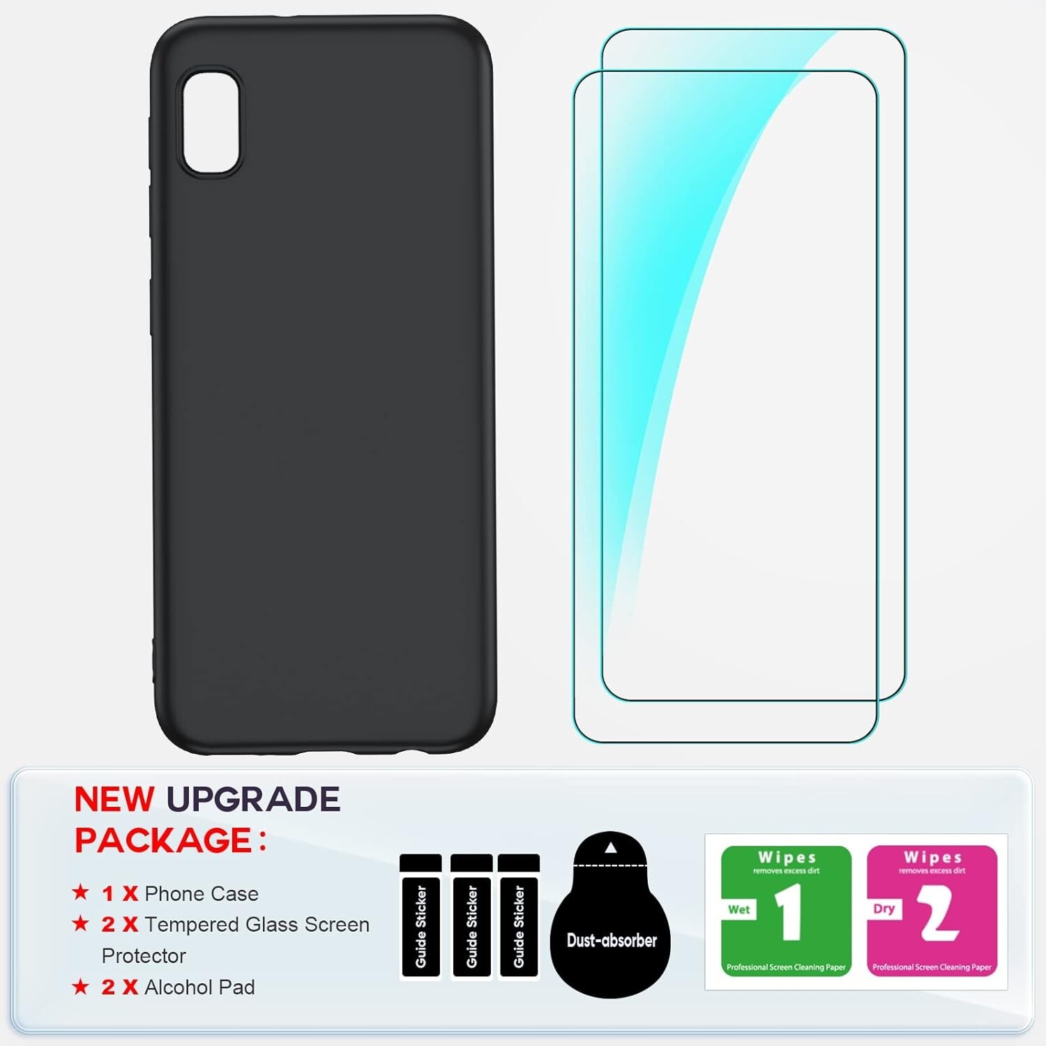For Galaxy a10e case with tempered glass protector, thin Rubber, Polymer- Black