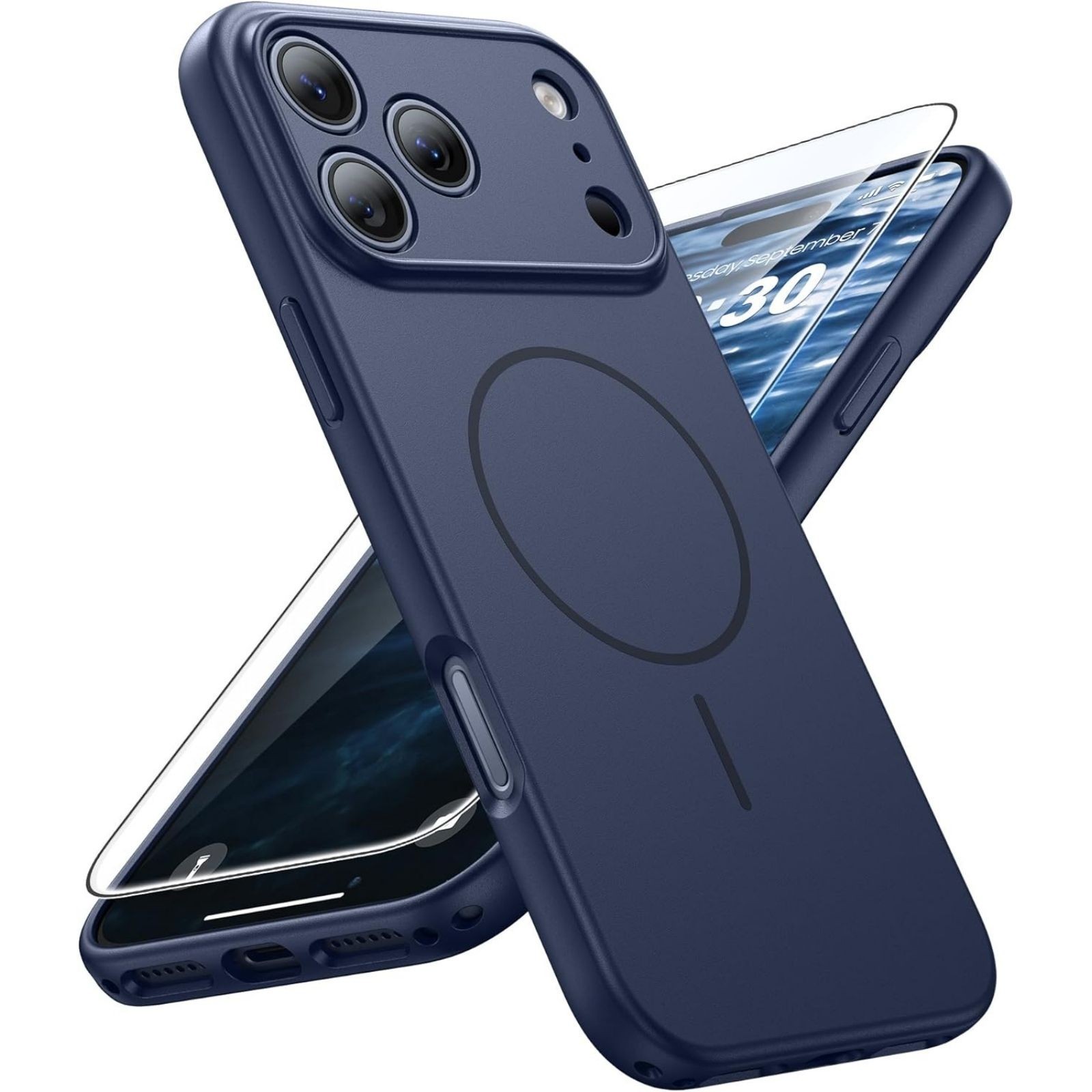 for iPhone 17 Pro Max Case Solid Blue Matte Magnetic Phone Screen Protector