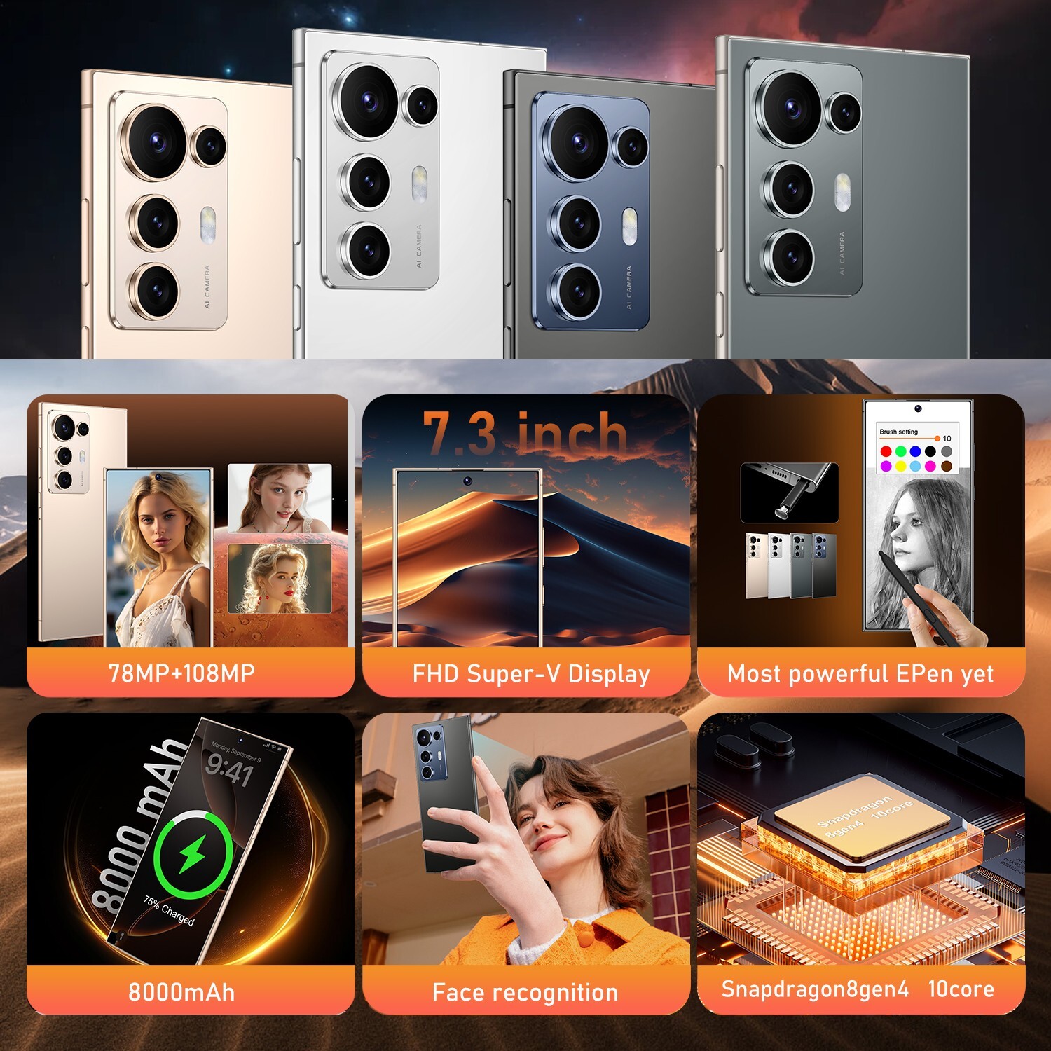 New S25 Ultra Factory Unlocked 7.3″ 8000mAh Smartphone 5G Android 14 RAM 8+256GB